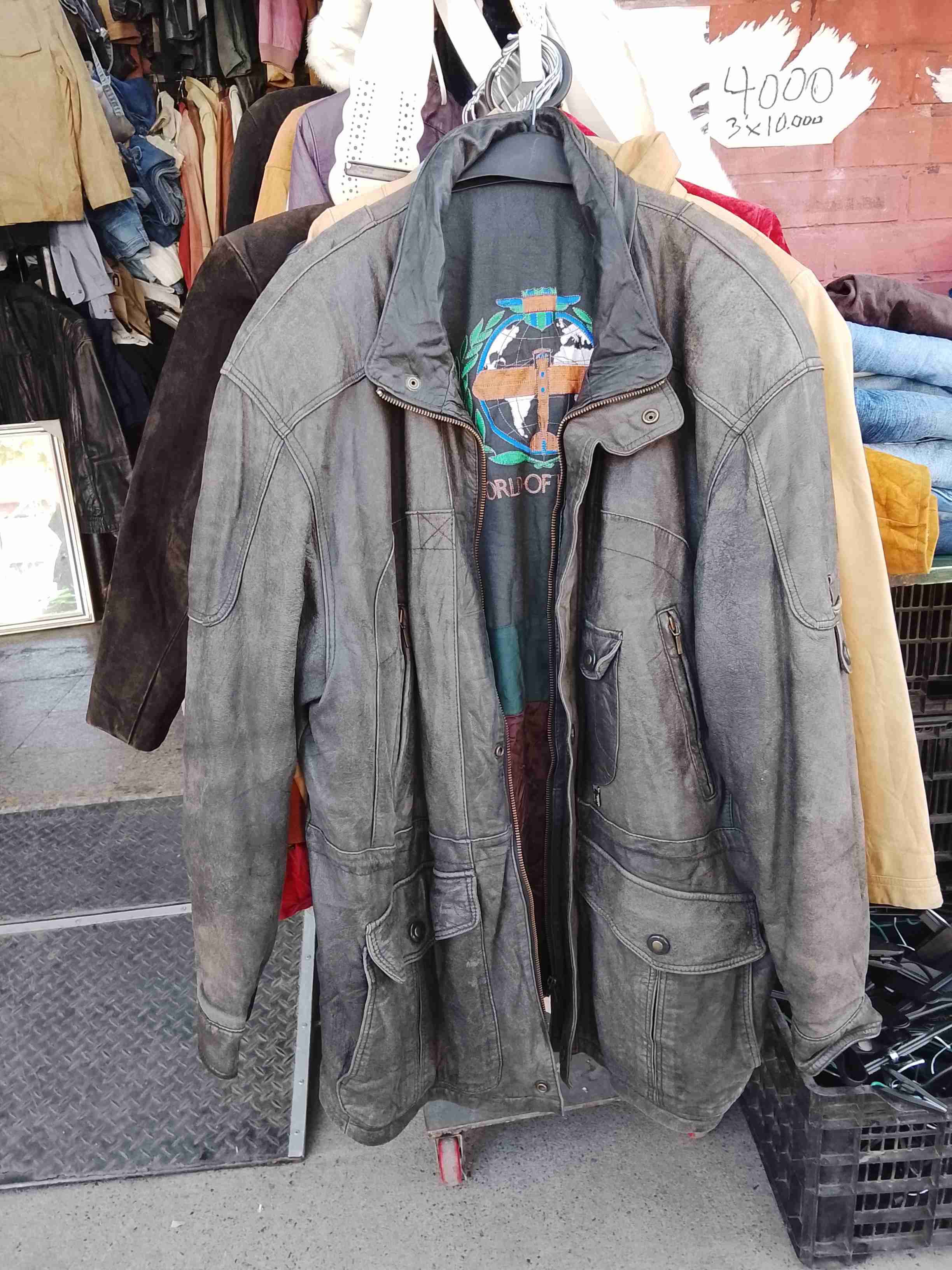 Chaqueta de cuero gris vintage talla xl