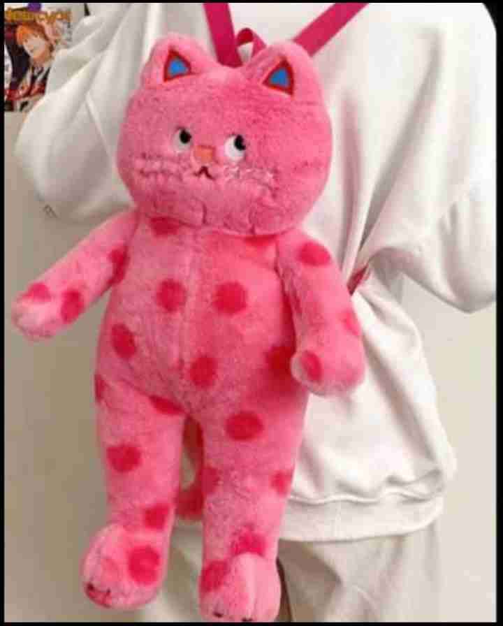 Mochila de peluche gato rosado