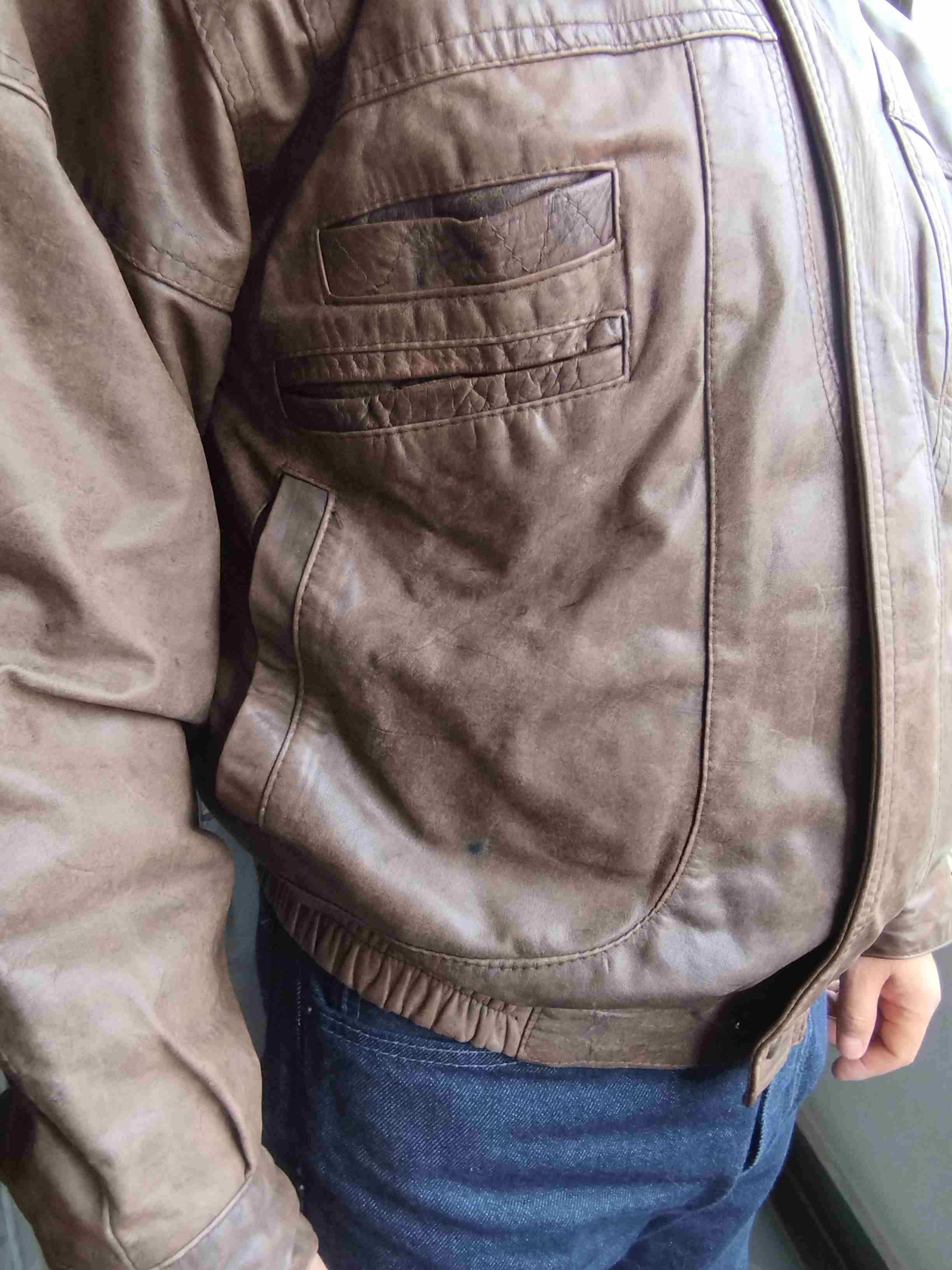 Chaqueta hombre de cuero natural marrón L - miniatura 2