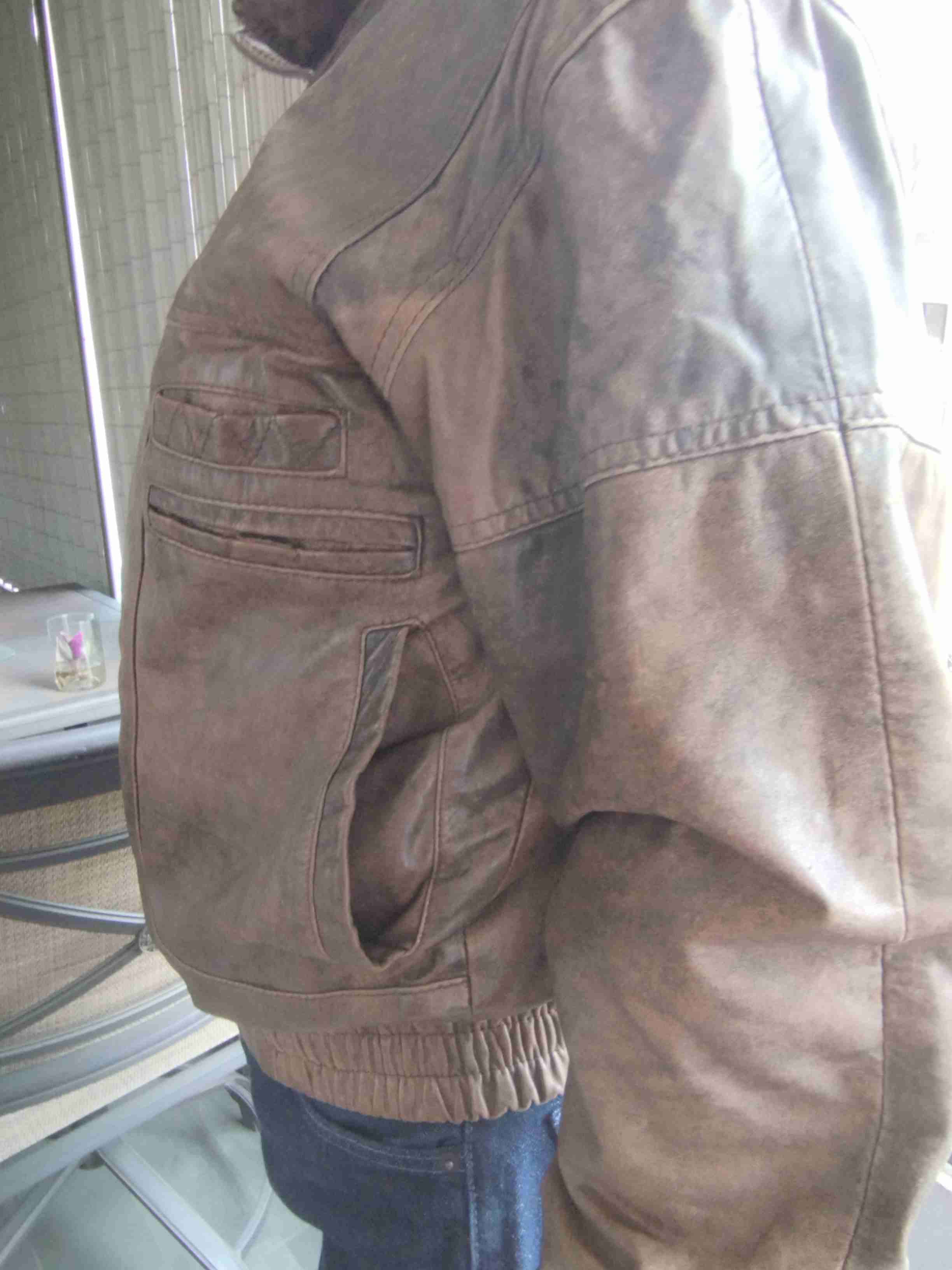 Chaqueta hombre de cuero natural marrón L - miniatura 4