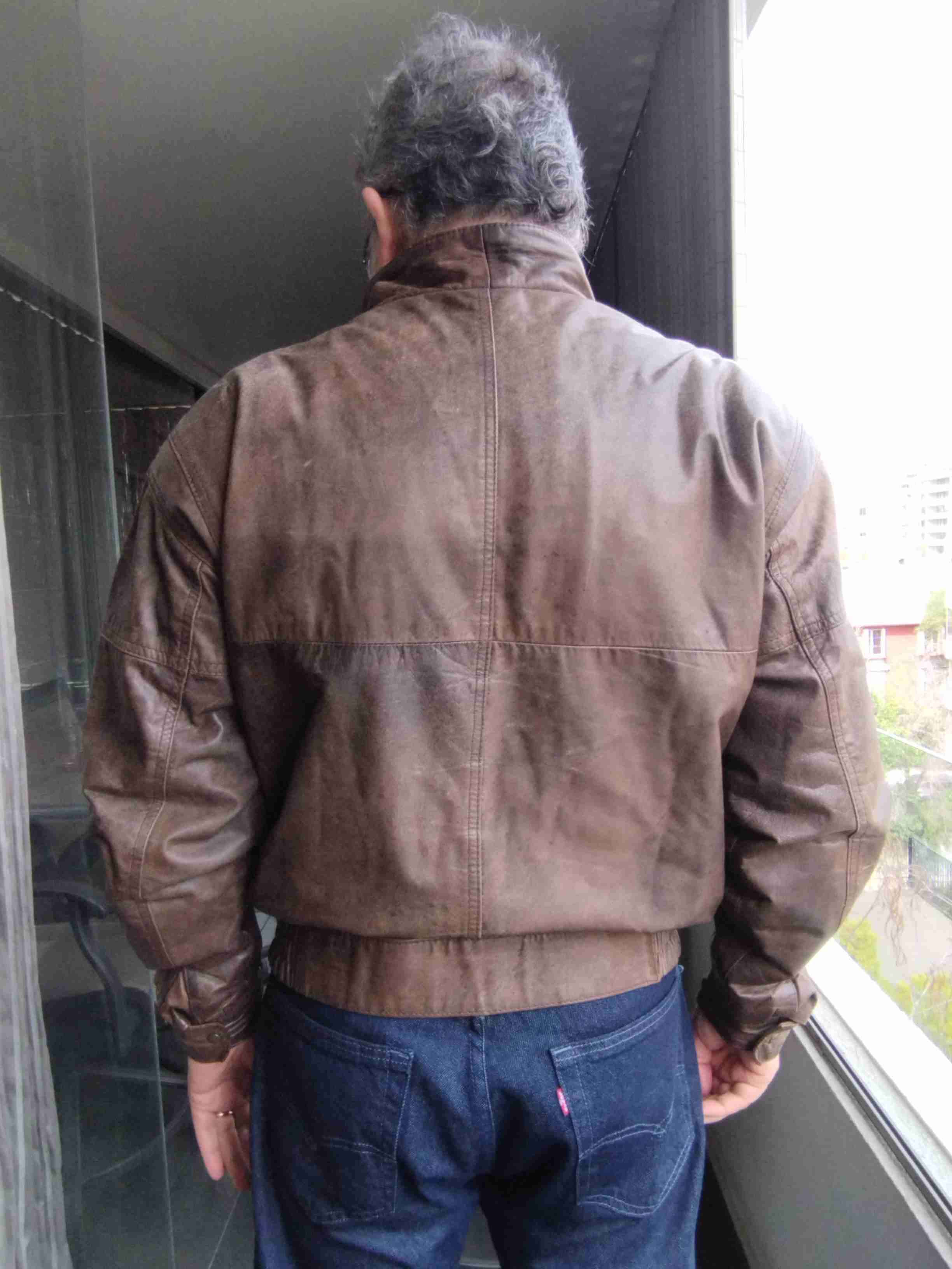 Chaqueta hombre de cuero natural marrón L - miniatura 5