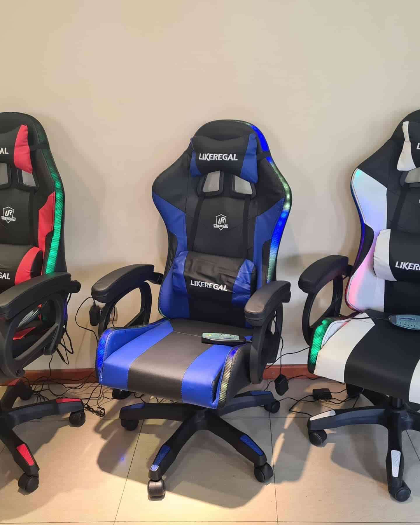 Silla gamer reclinable azul negro y blanco negro - miniatura 3