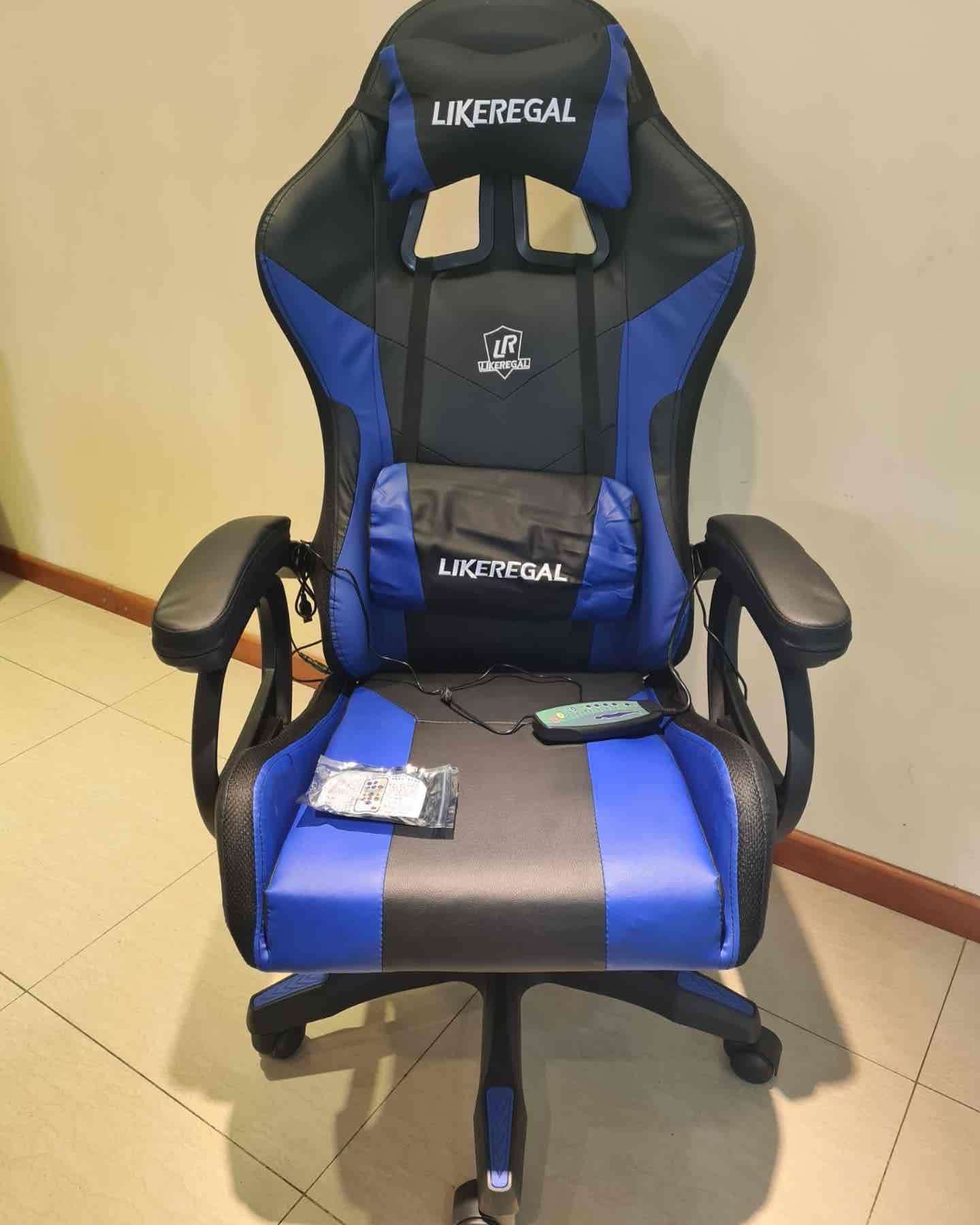 Silla gamer reclinable azul negro y blanco negro - miniatura 4