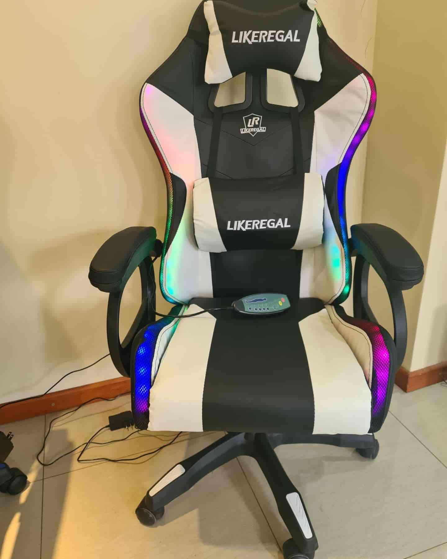 Silla gamer reclinable azul negro y blanco negro - miniatura 5