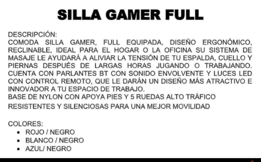 Silla gamer reclinable azul negro y blanco negro - miniatura 7