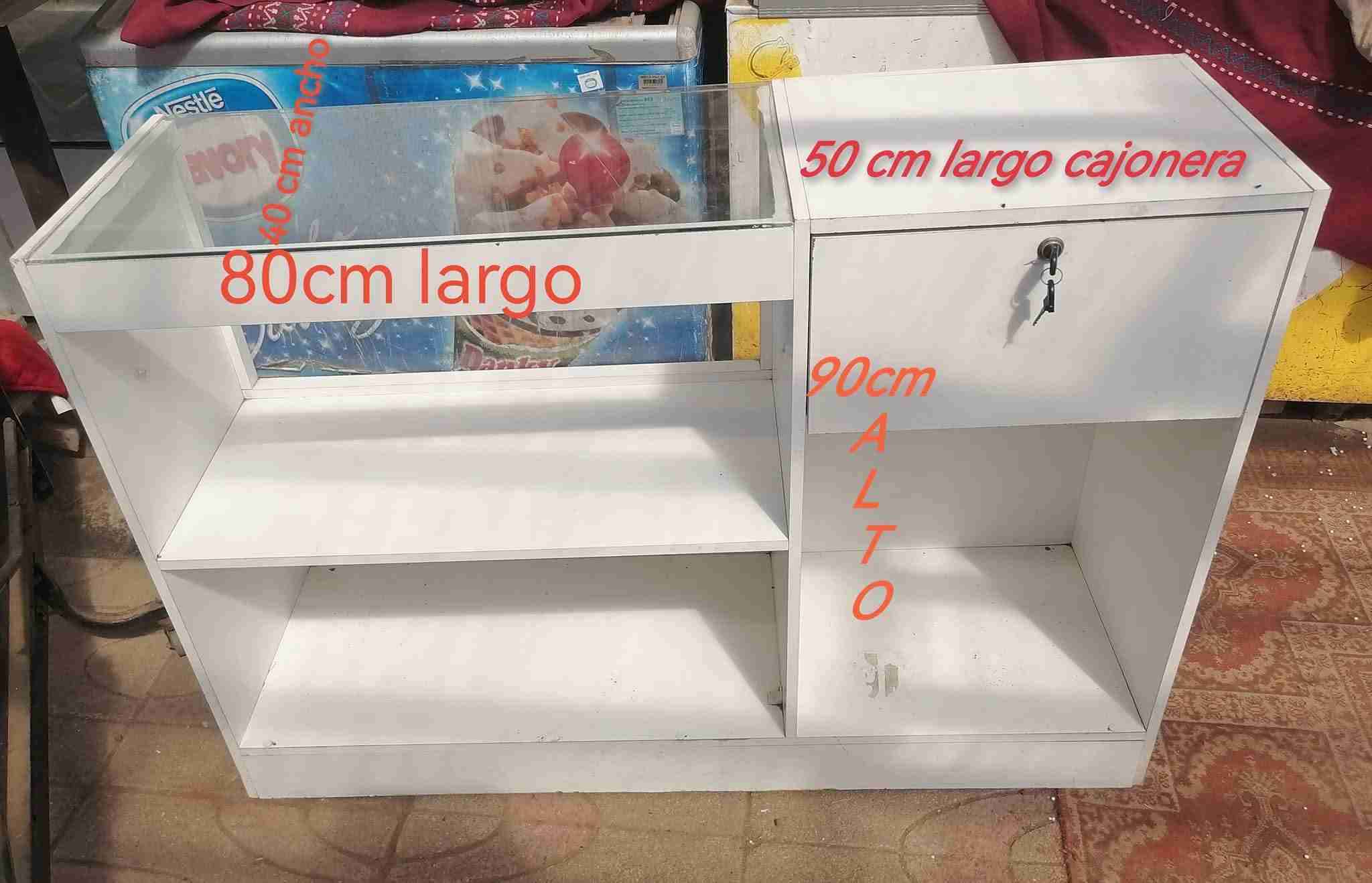 Mostrador vitrina blanco con cajón