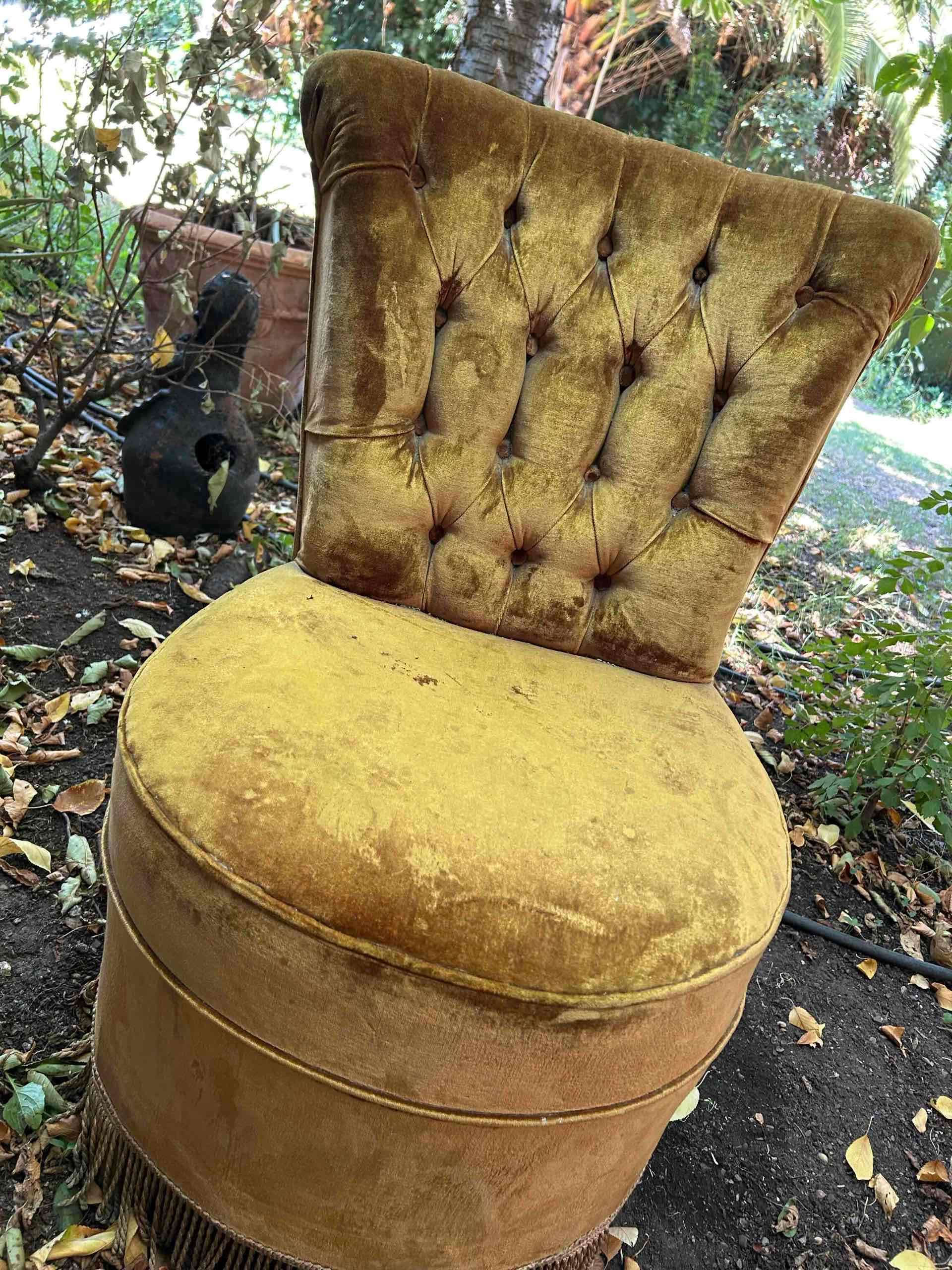 Sillón vintage tapizado amarillo - miniatura 2