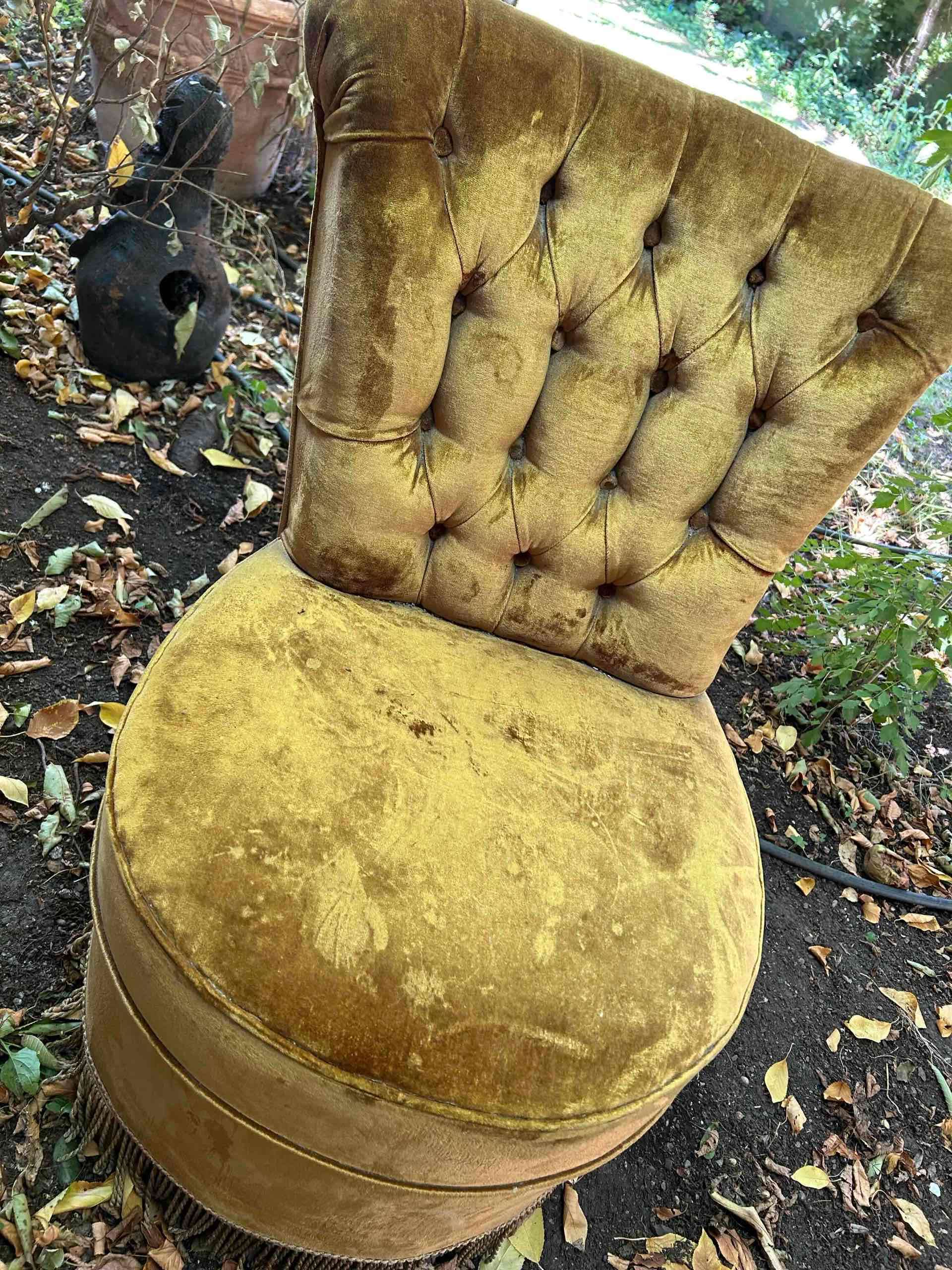 Sillón vintage tapizado amarillo - miniatura 3