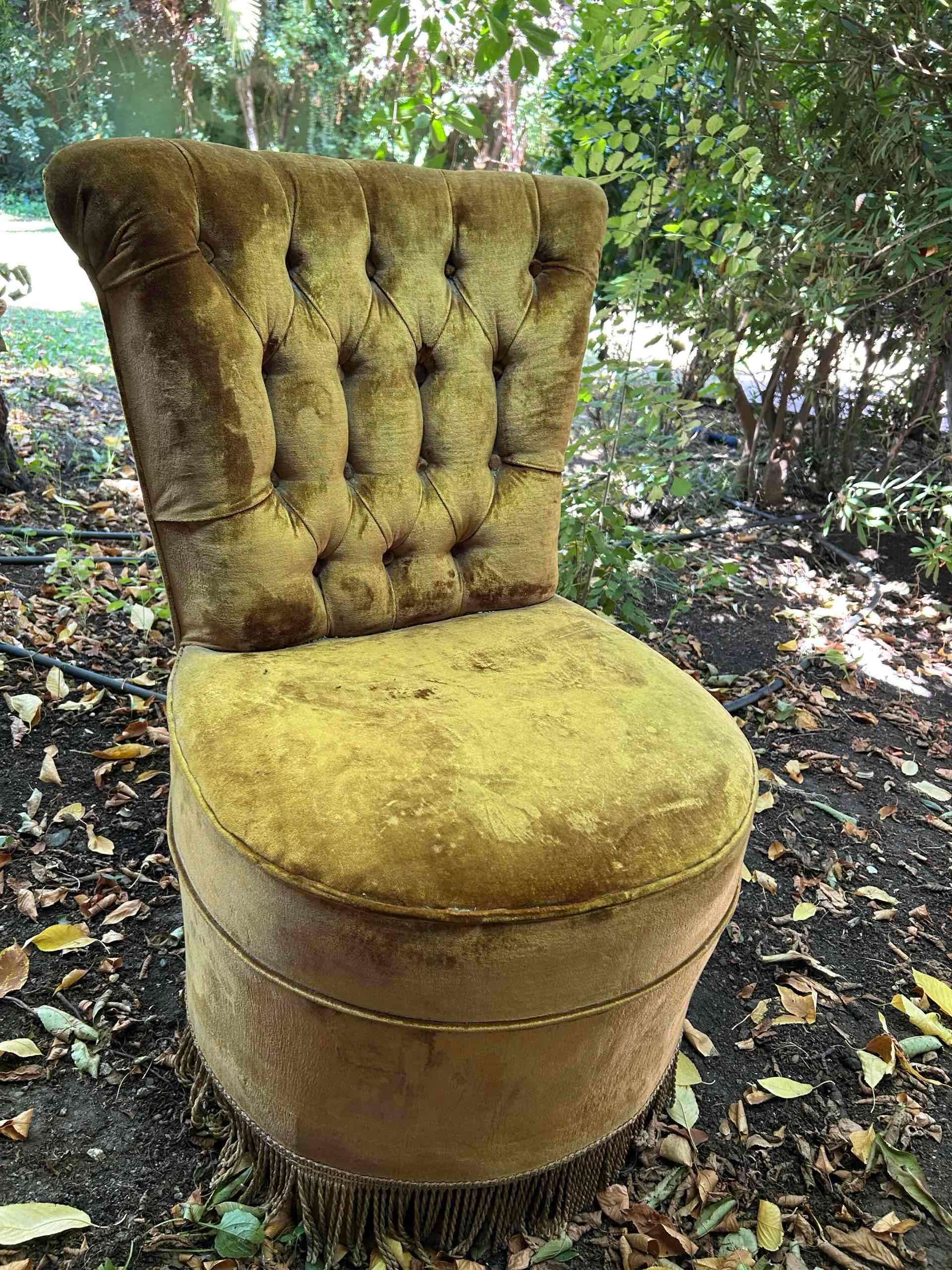 Sillón vintage tapizado amarillo - miniatura 5