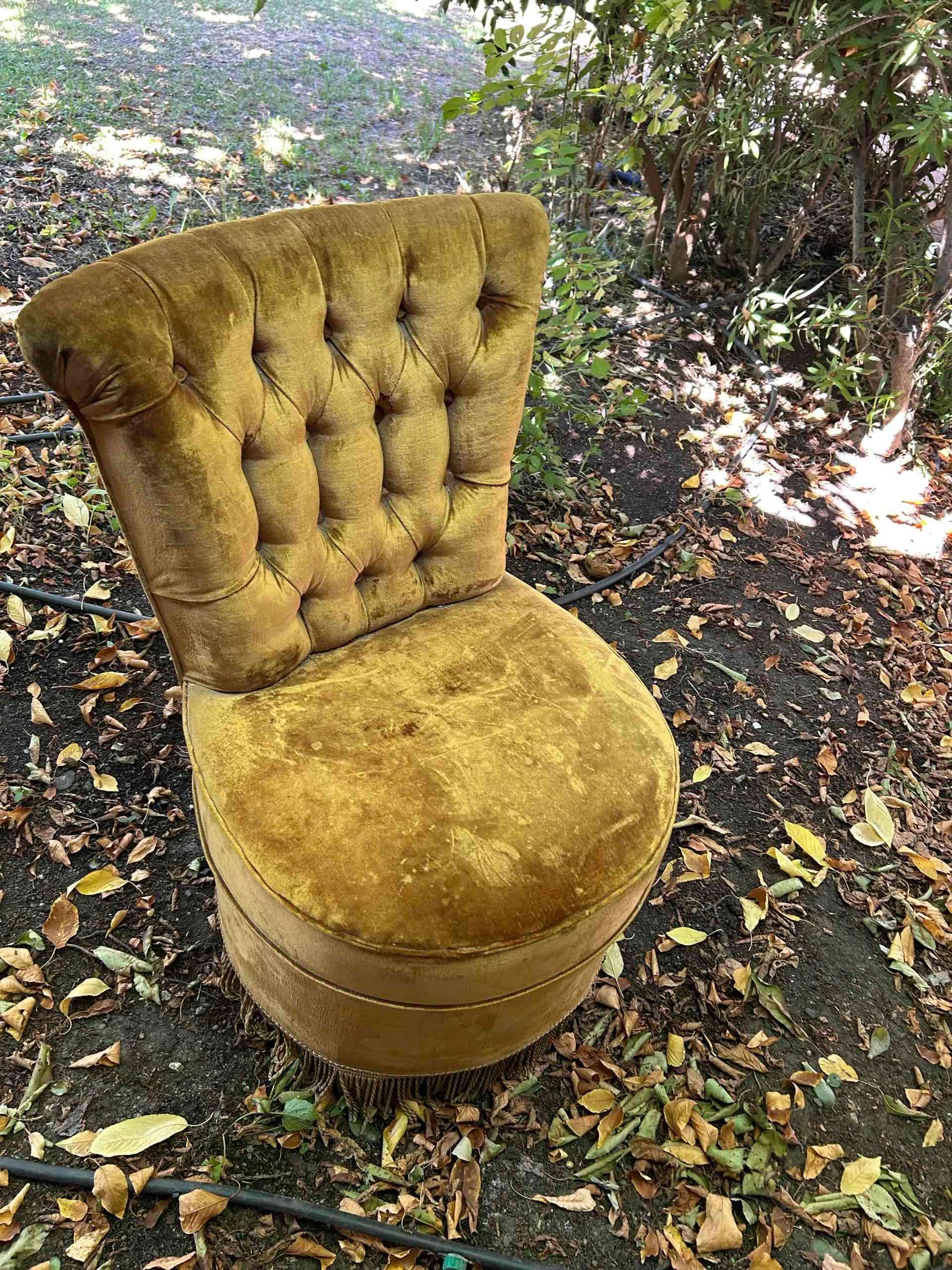 Sillón vintage tapizado amarillo - miniatura 6