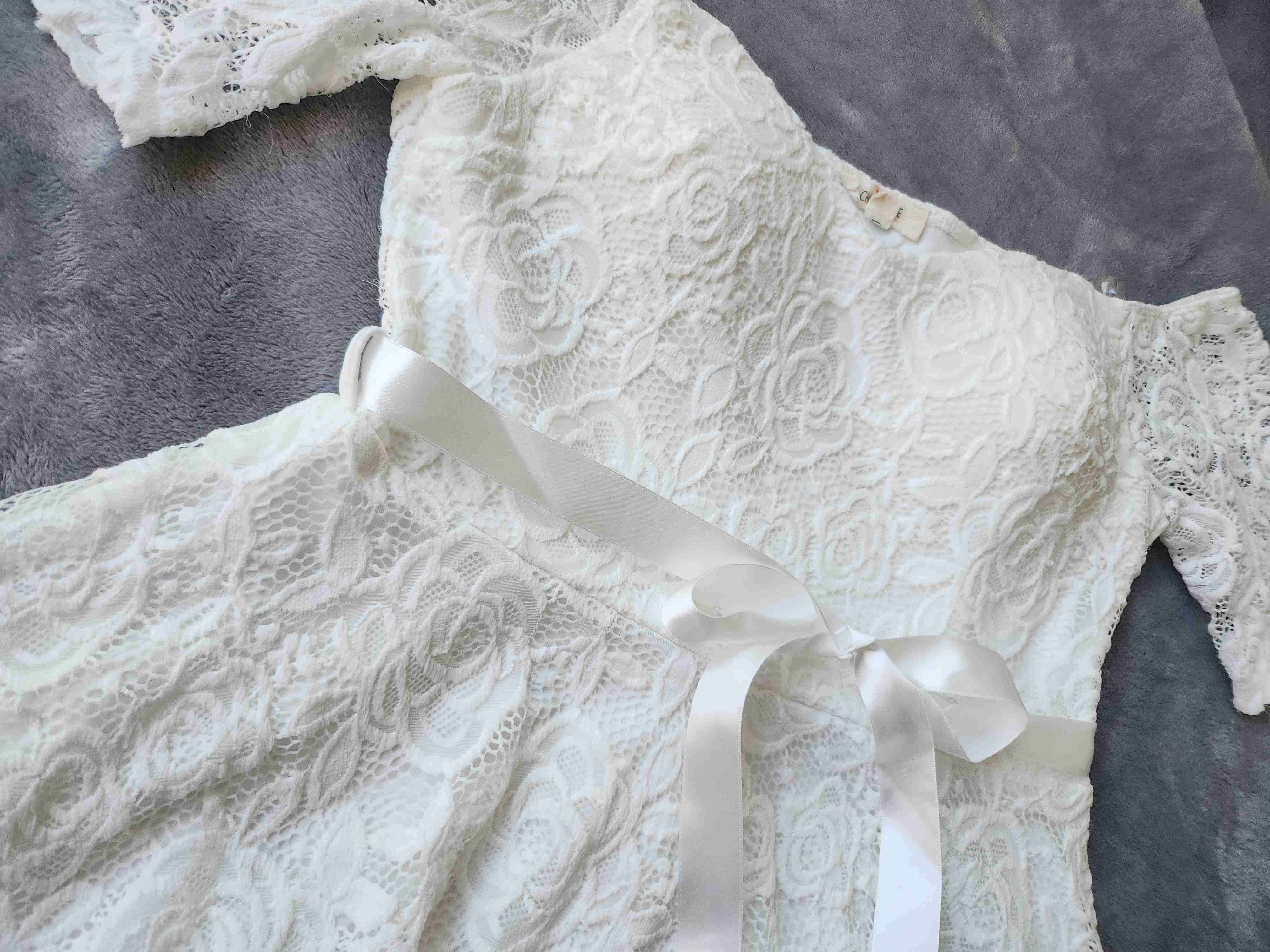 Vestido blanco encaje cinta - miniatura 5