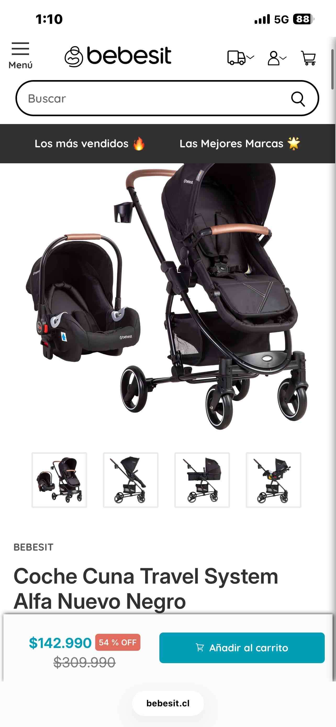 Coche Cuna BEBESIT Travel System Negro