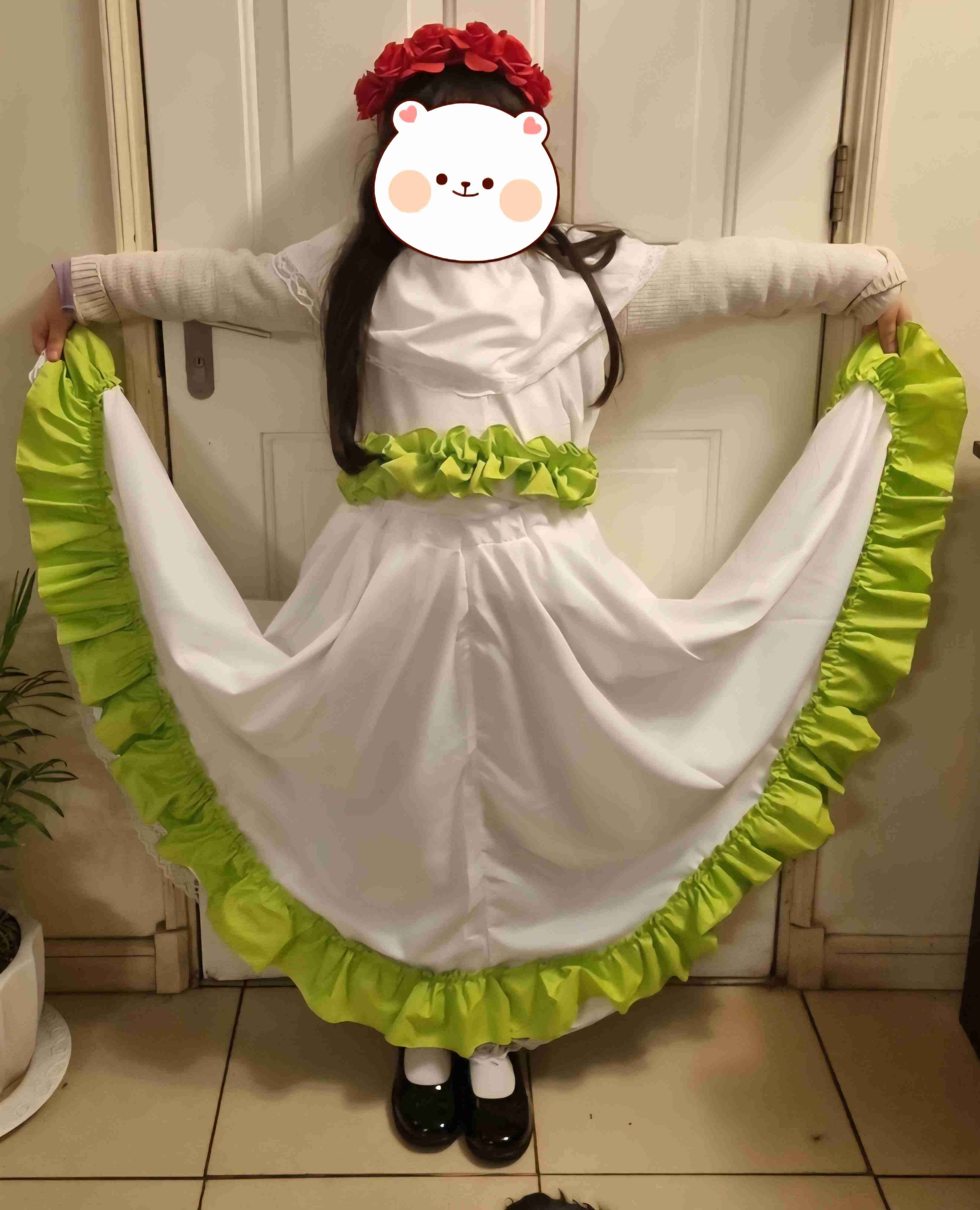 Vestido Jarabe Tapatío típico blanco y verde