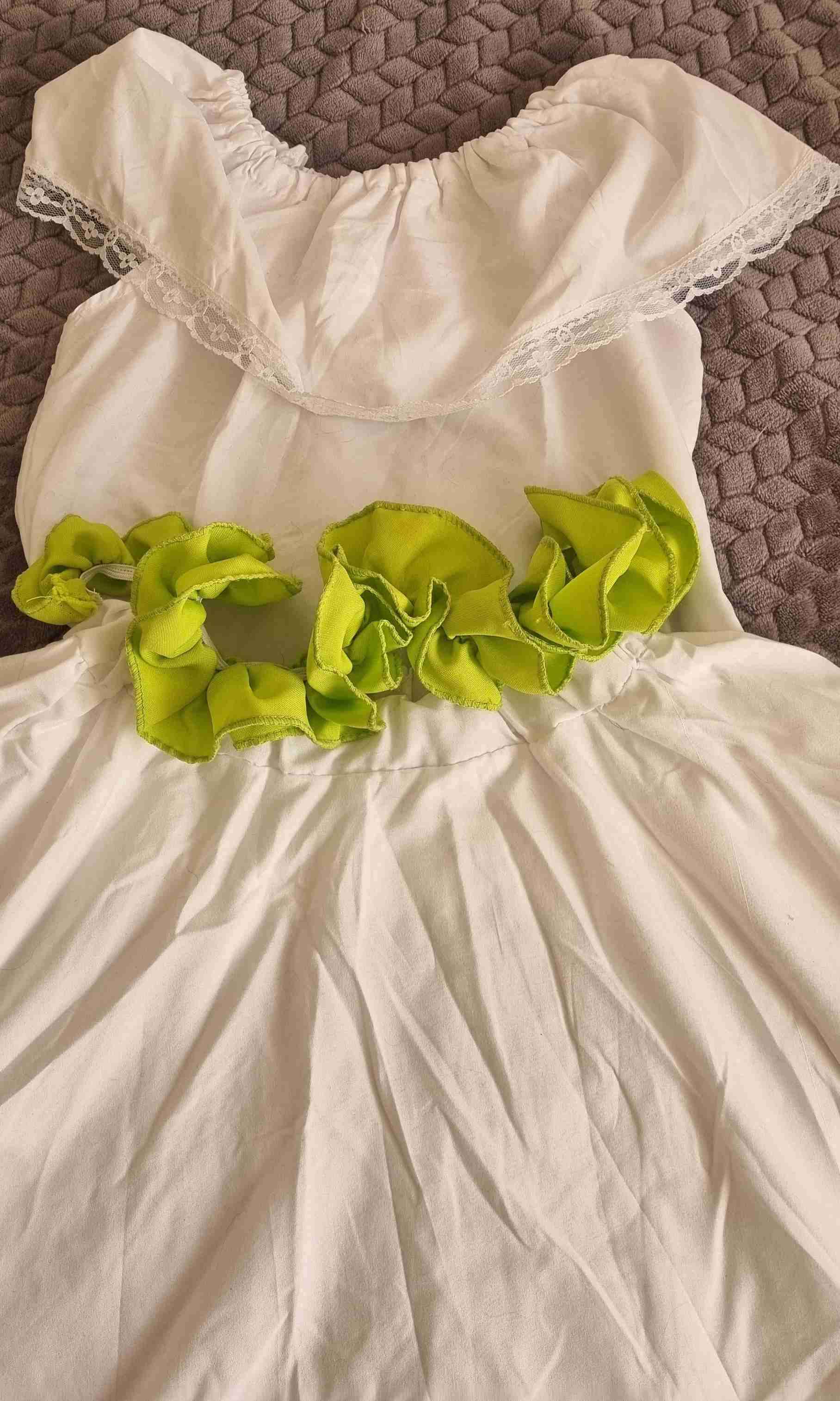 Vestido Jarabe Tapatío típico blanco y verde - miniatura 3