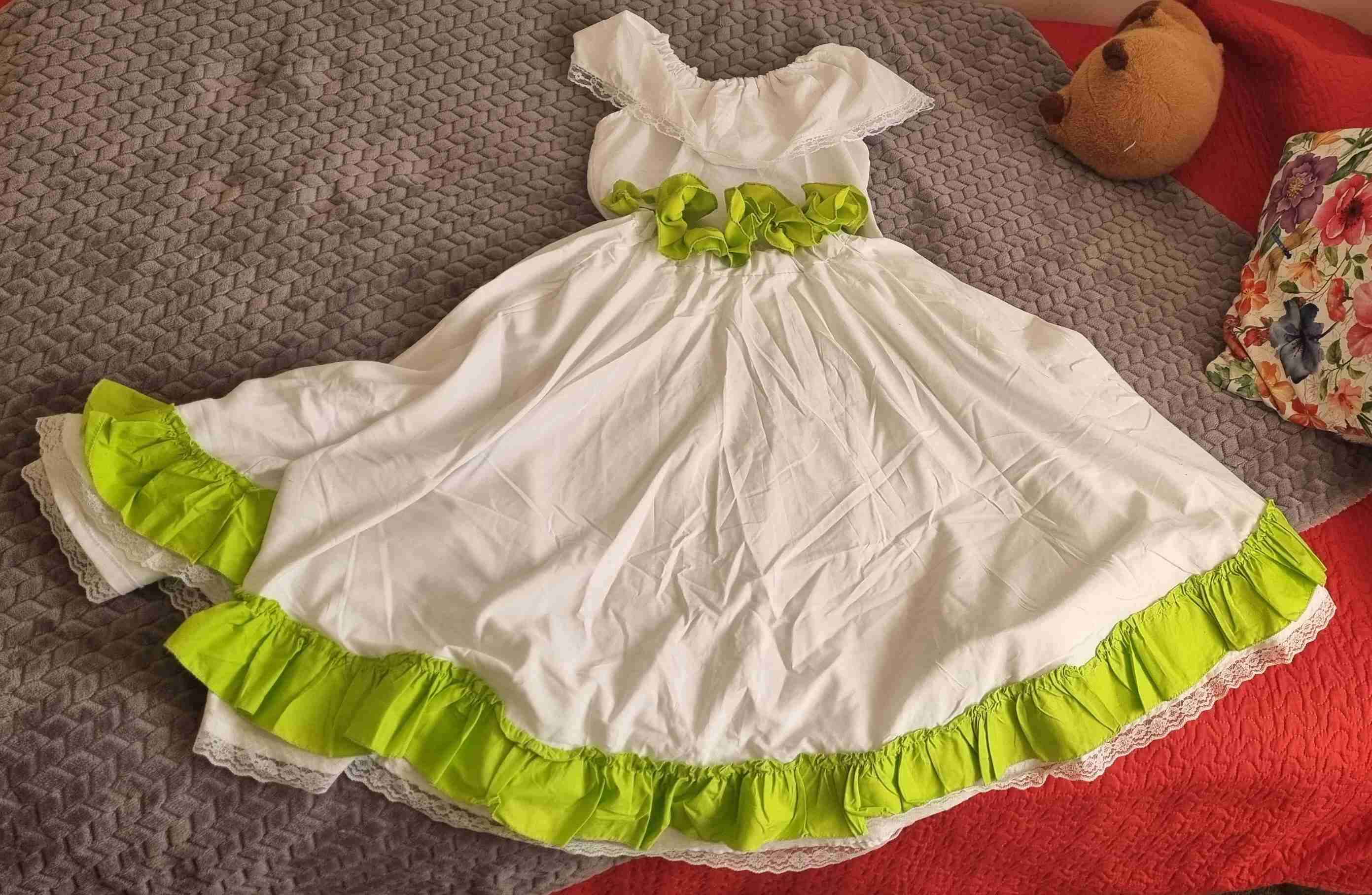 Vestido Jarabe Tapatío típico blanco y verde - miniatura 4