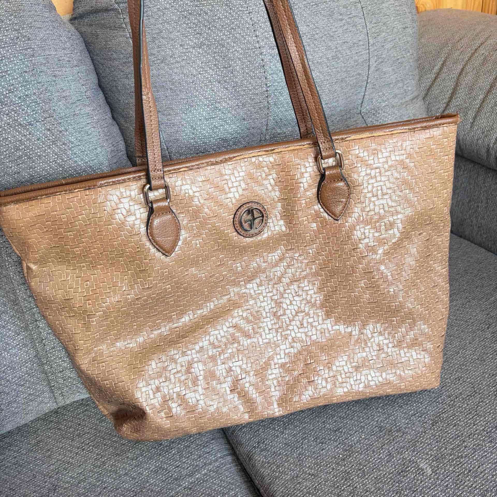 Bolso tote cuero tejido marrón