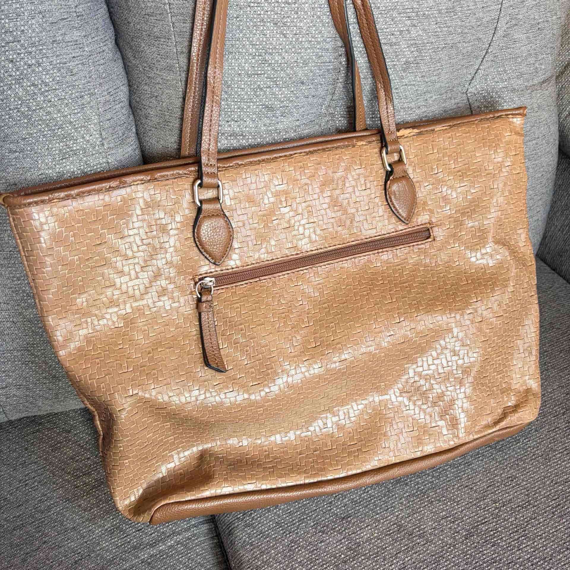 Bolso tote cuero tejido marrón - miniatura 2