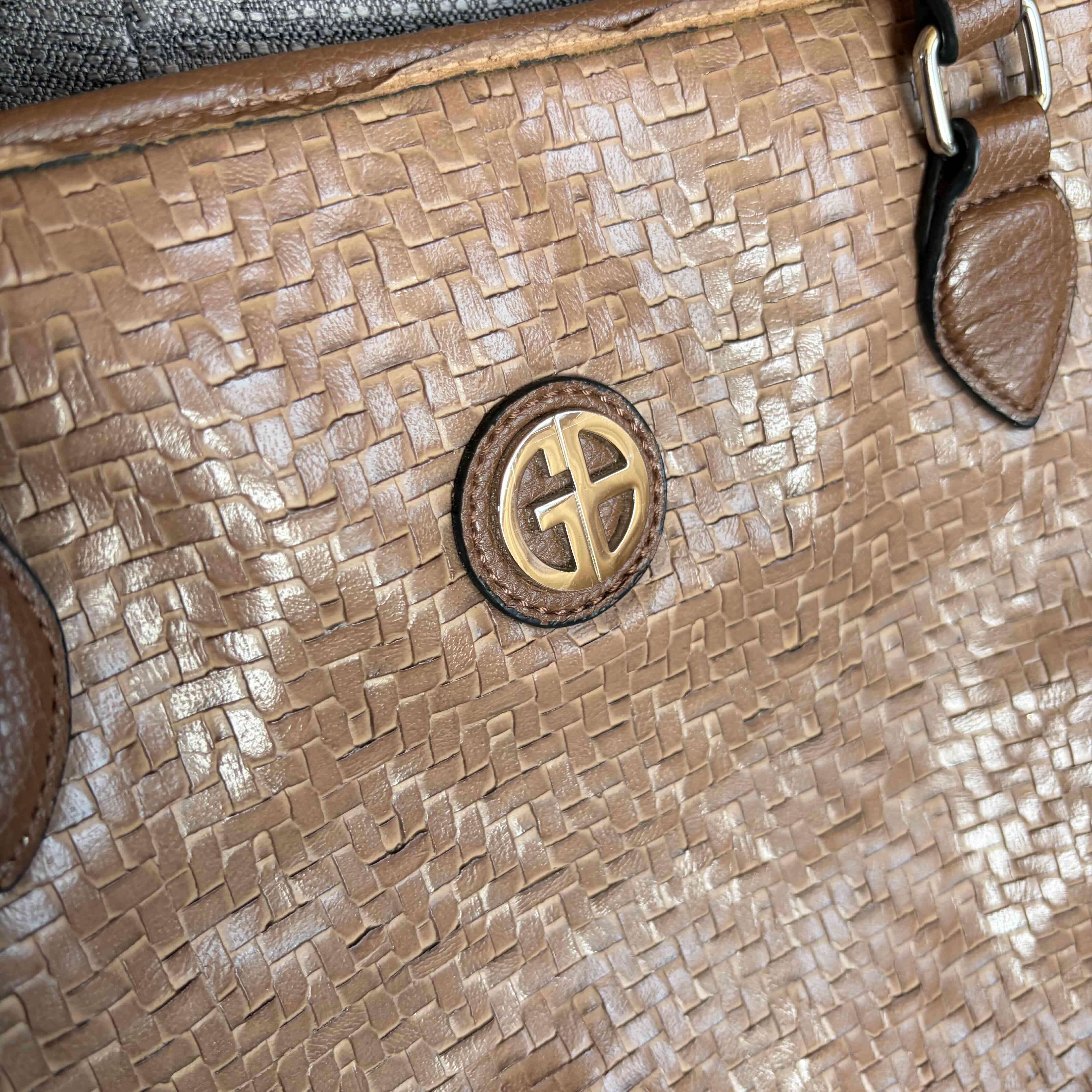 Bolso tote cuero tejido marrón - miniatura 3