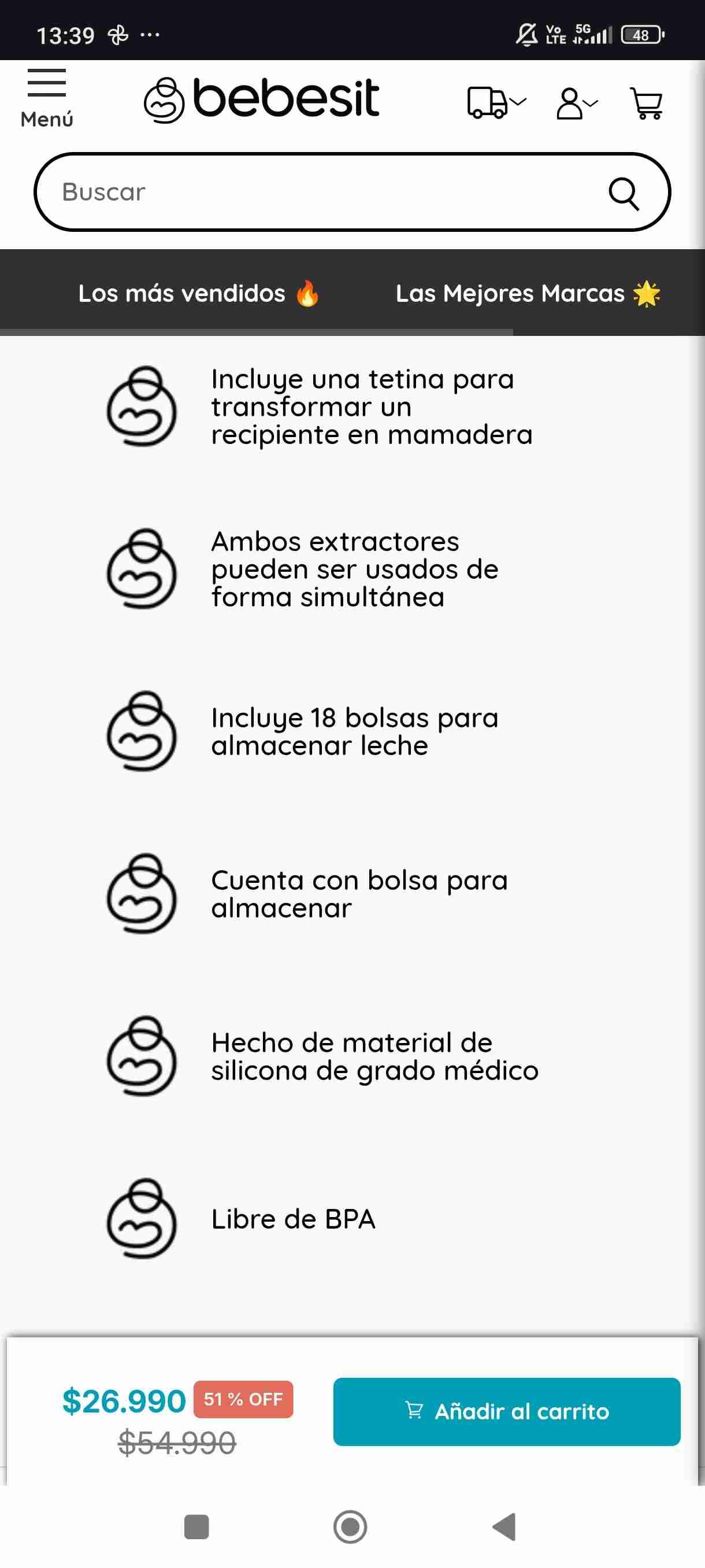Extractor de leche eléctrico Bebesit - miniatura 3