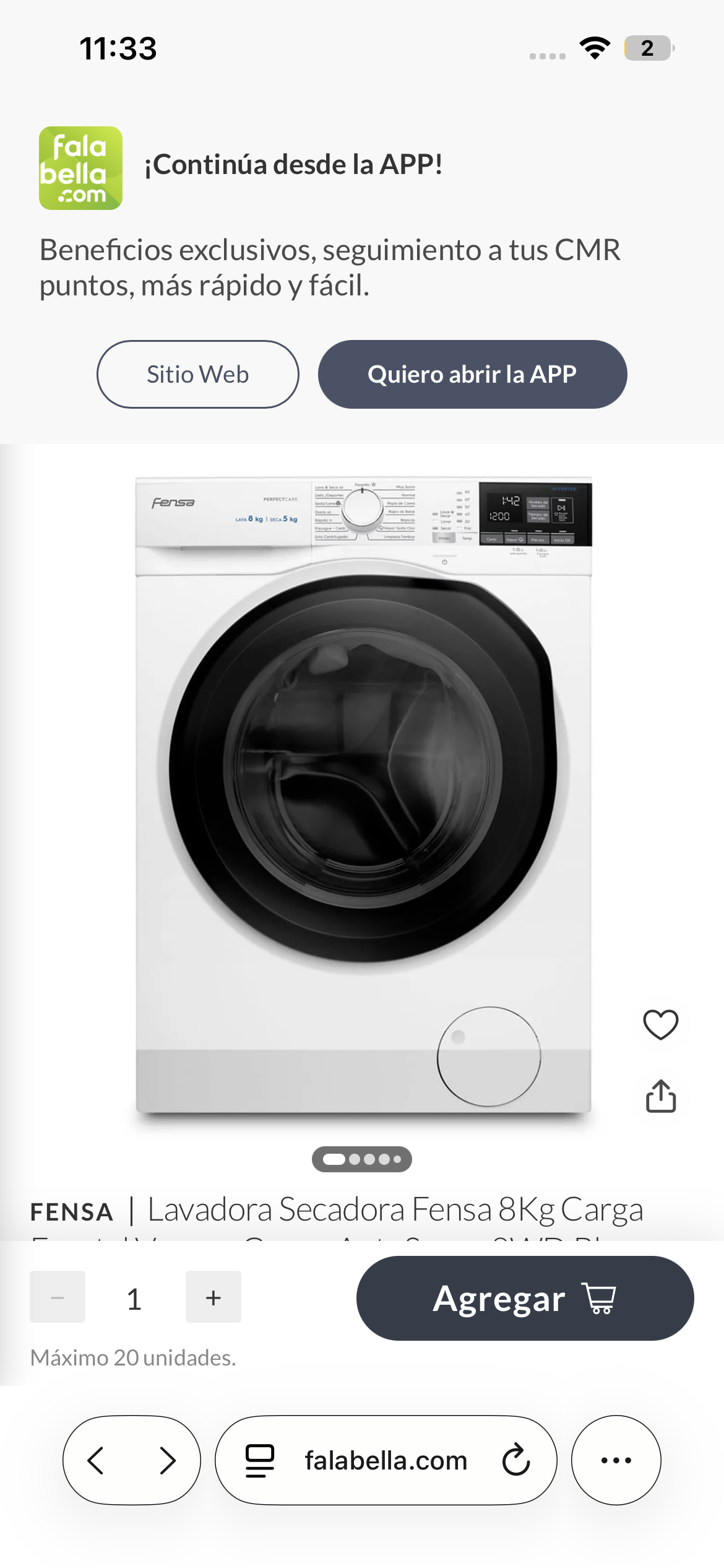 Lavadora Secadora Fensa 8Kg