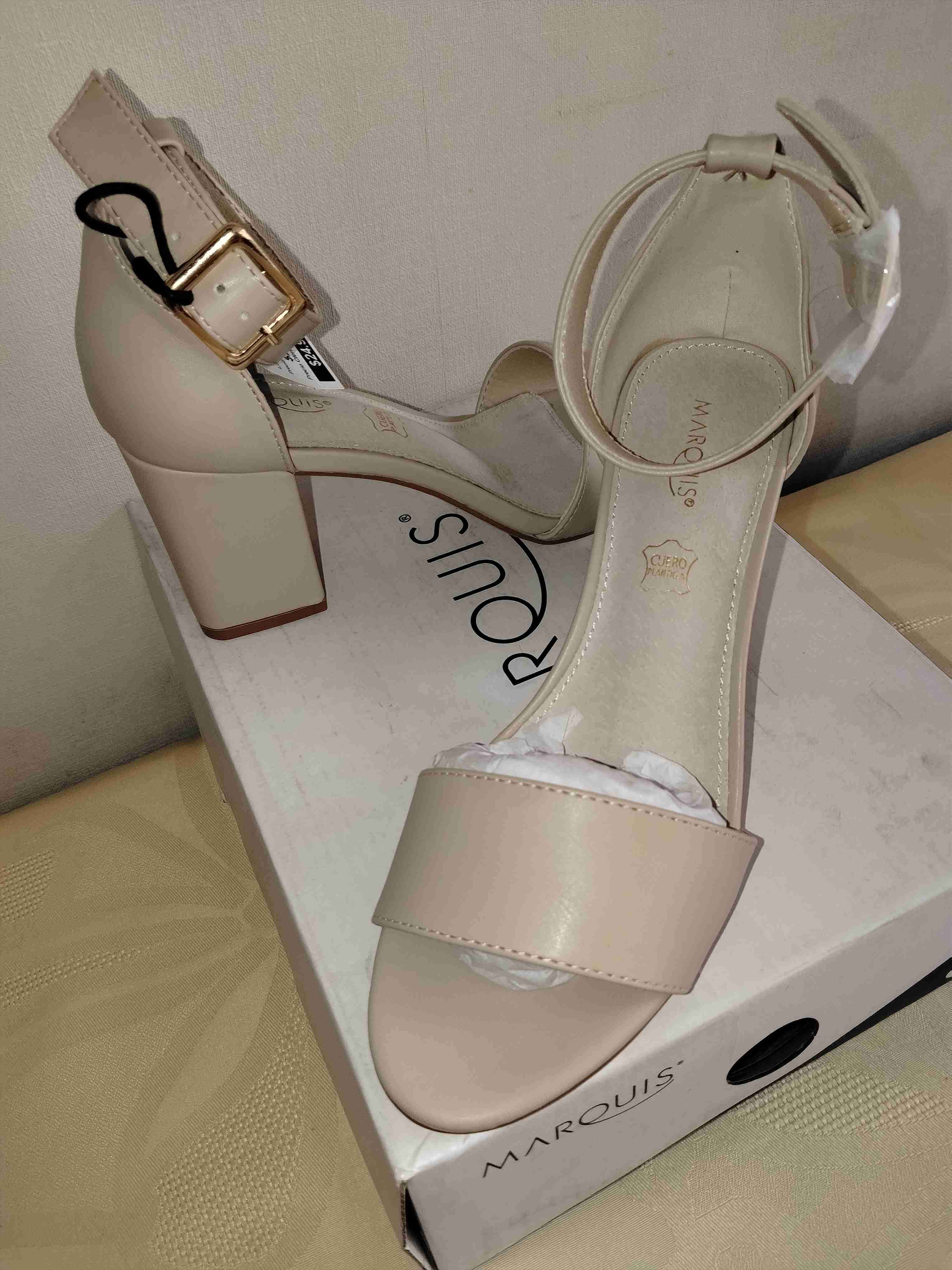 Sandalias taco bajo color beige - miniatura 3