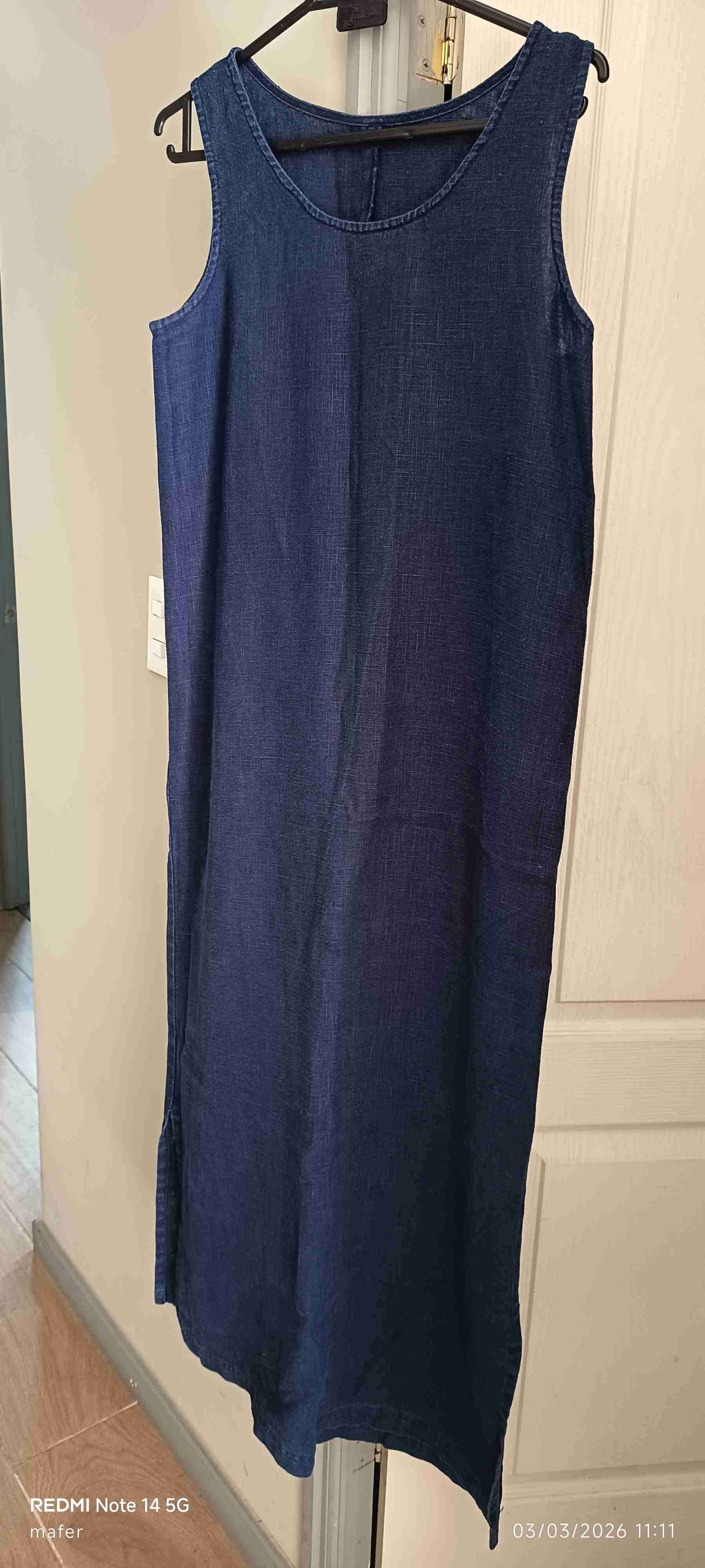 Vestido azul lino mujer - miniatura 2