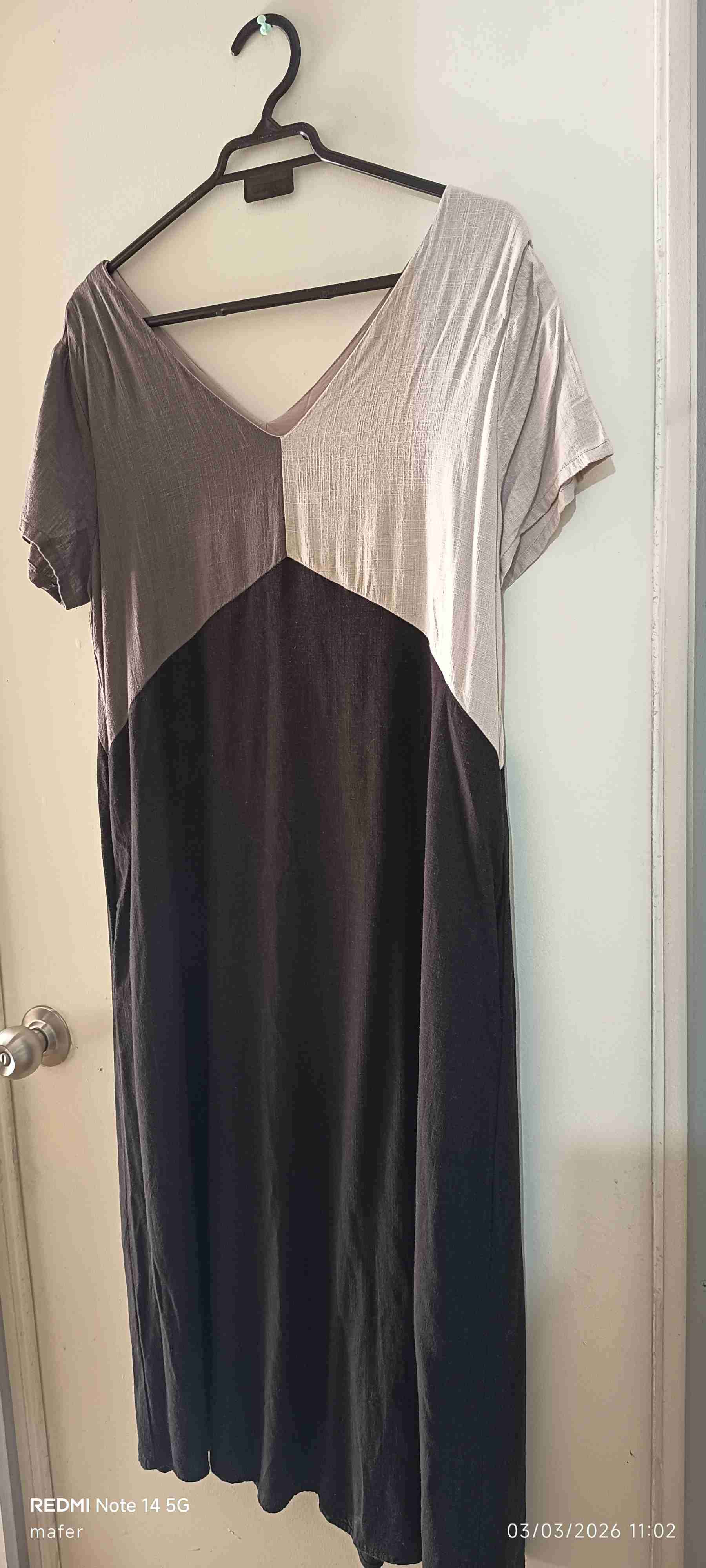 Vestido lino casual bicolor