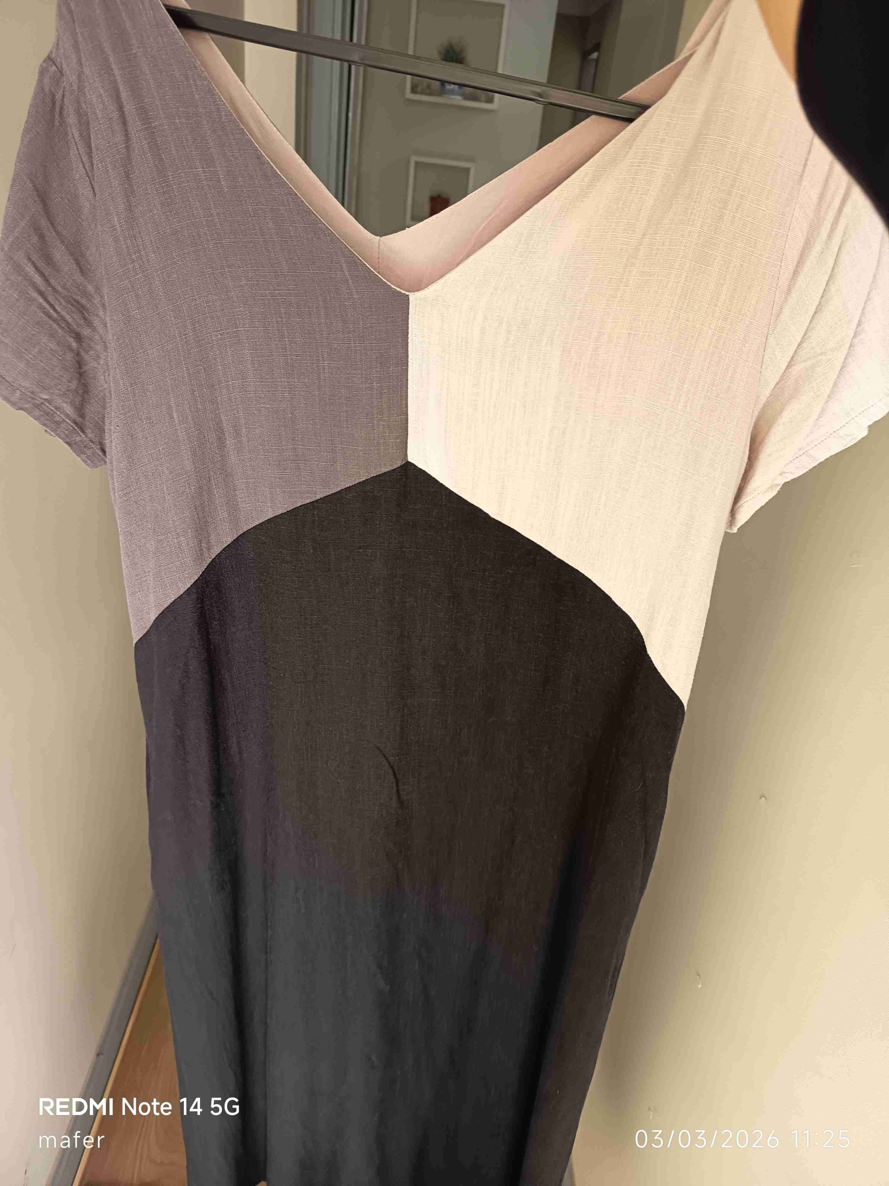 Vestido lino casual bicolor - miniatura 3
