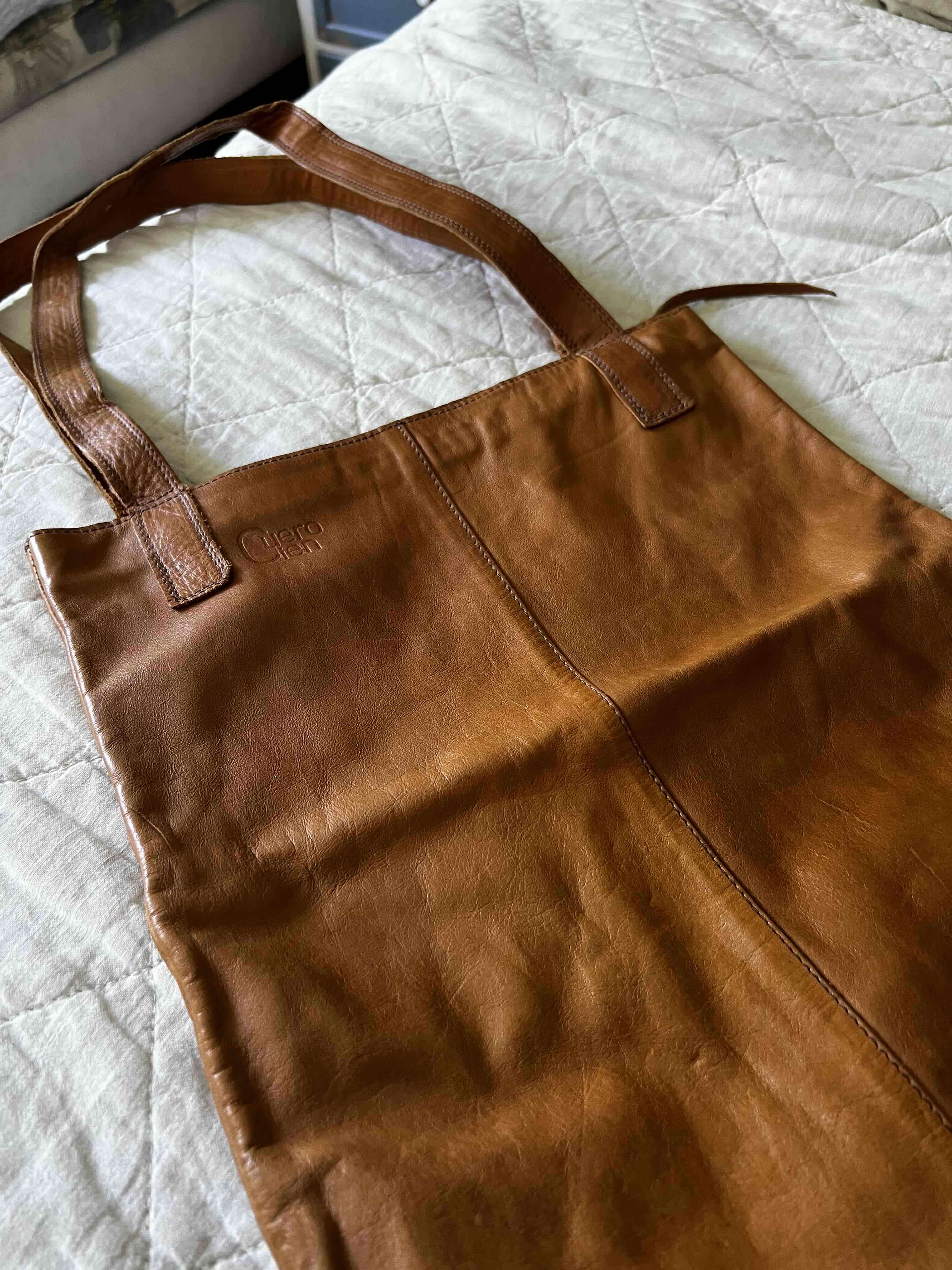 Cartera tote de cuero marrón claro - miniatura 3