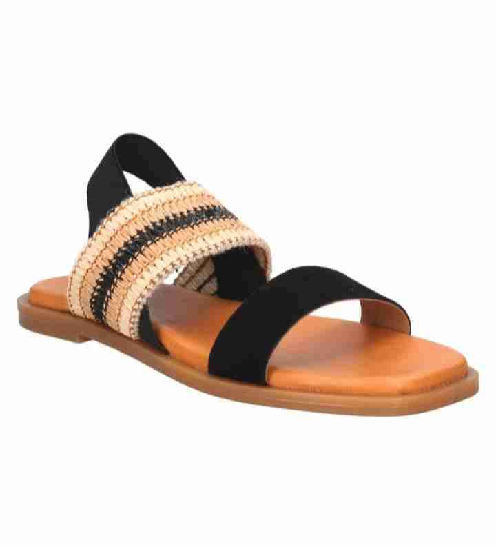 Sandalias planas negras y beige