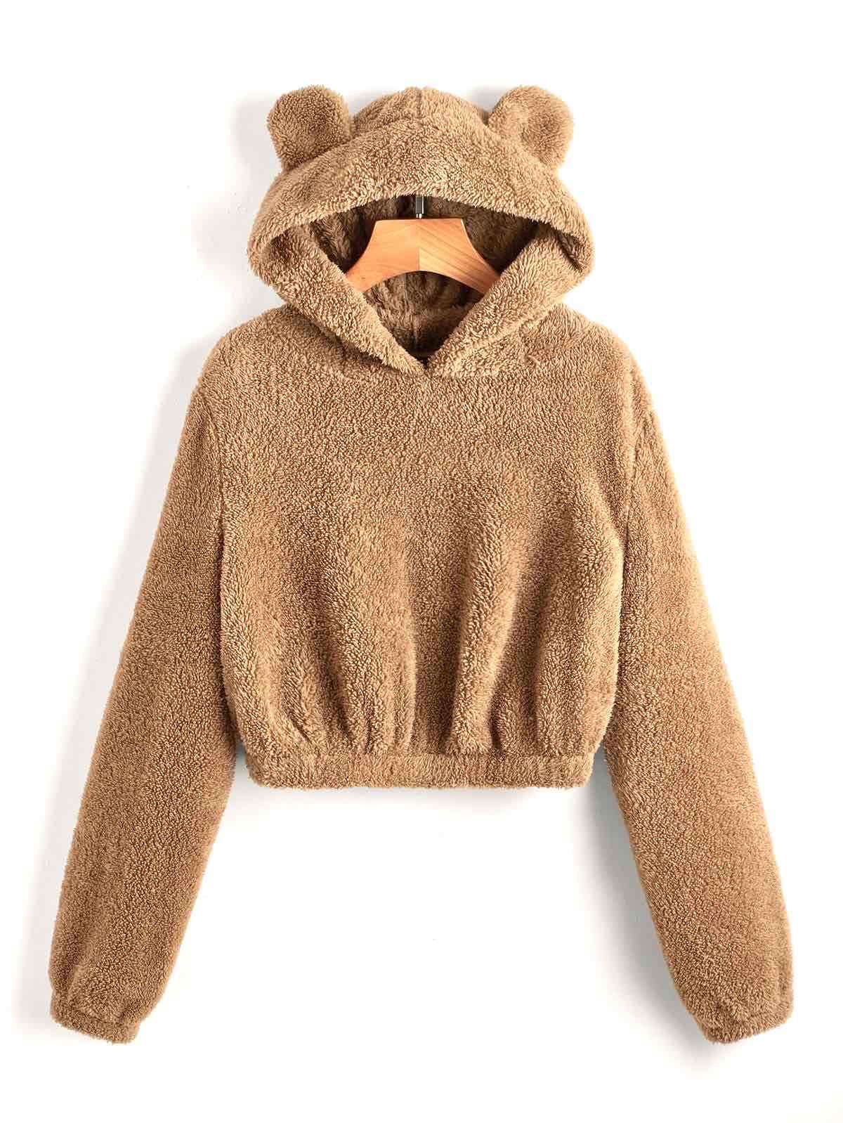 Polerón peludo con orejas marrón