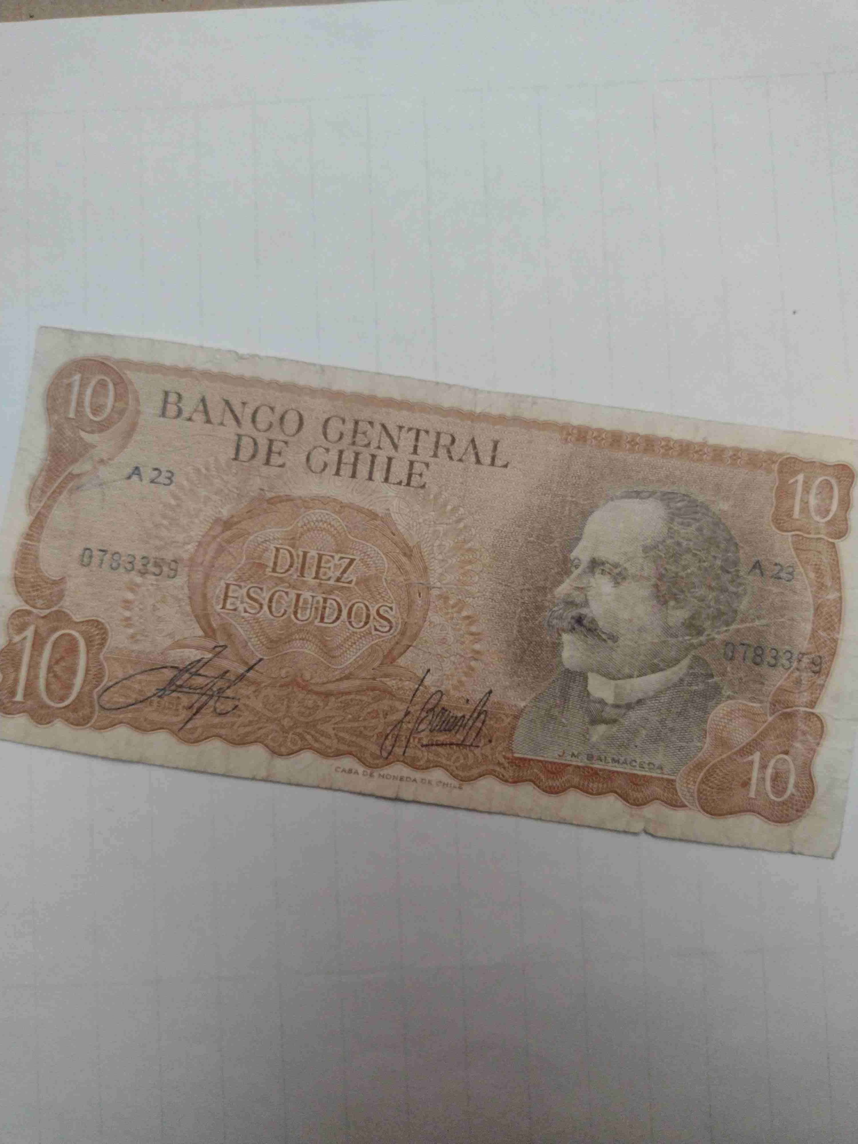 Antiguo Billete antiguo 10 escudos Chile