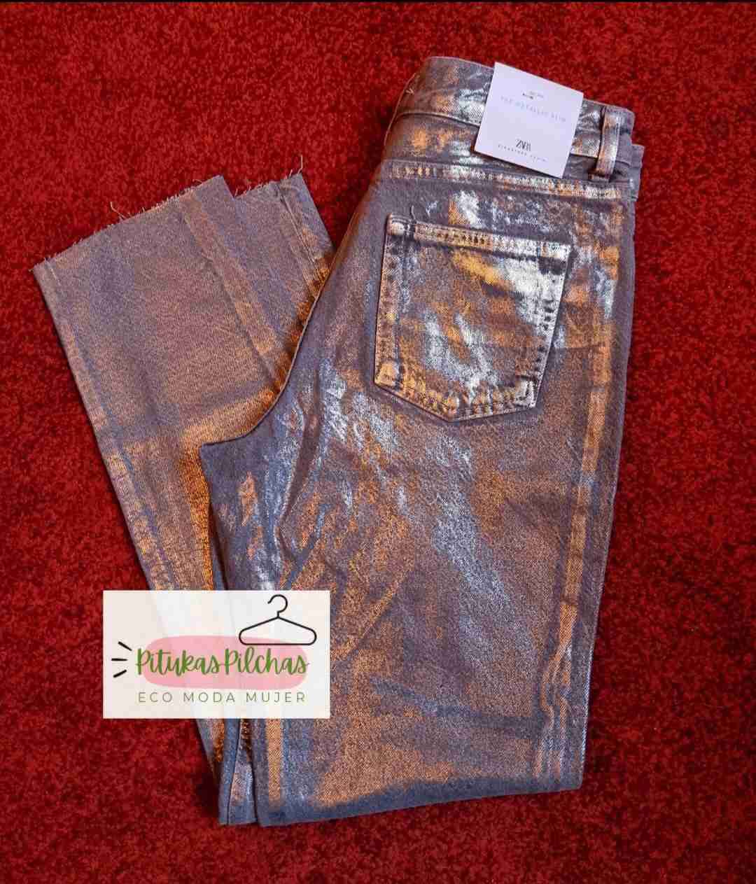 Jeans metalizados marca Zara - miniatura 3