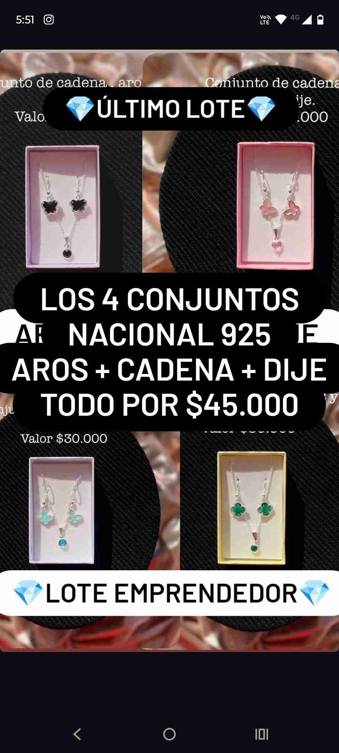Lote de 4 conjuntos Plata Nacional 925