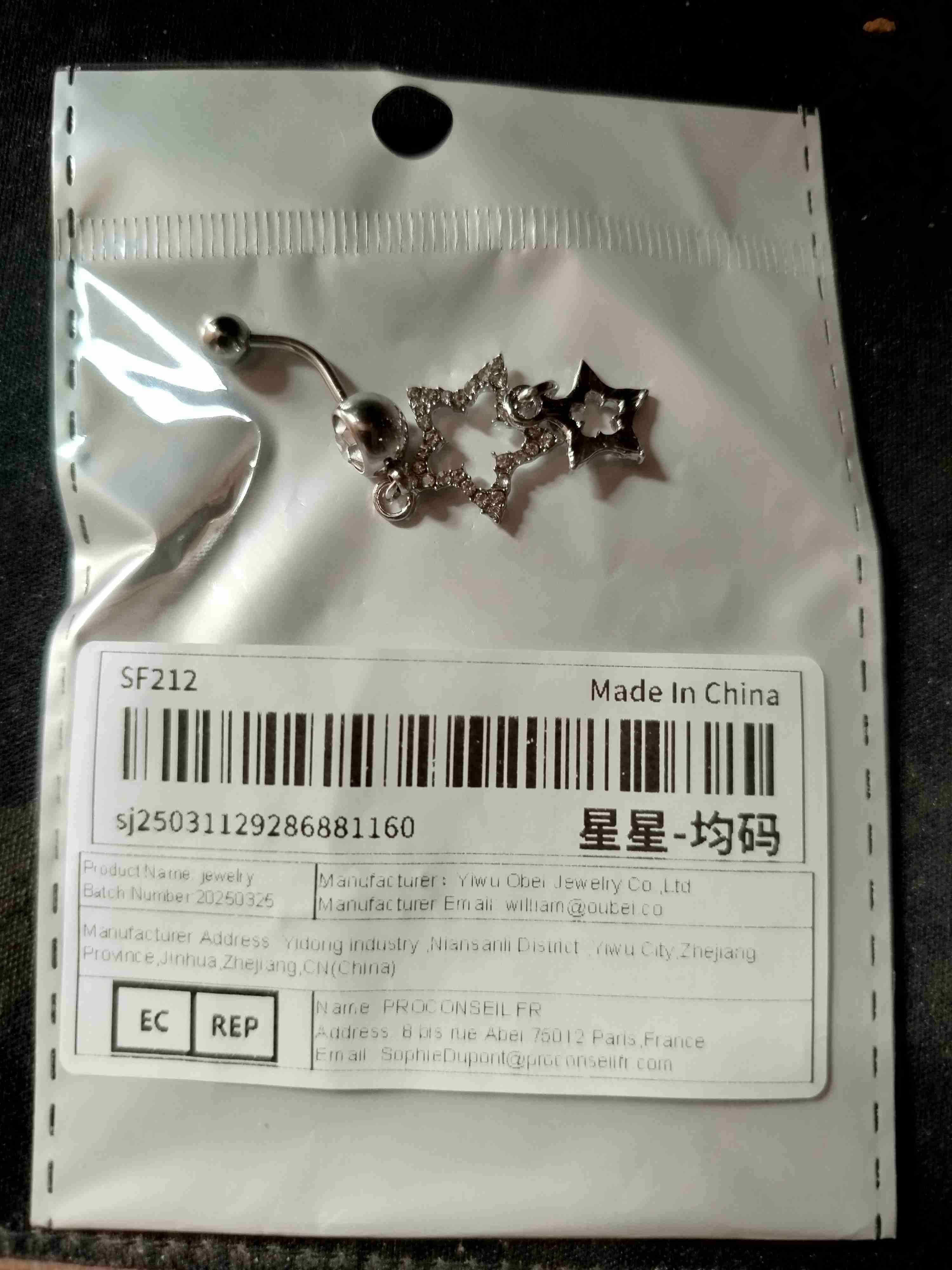 Piercing de ombligo estrella plateado - miniatura 2