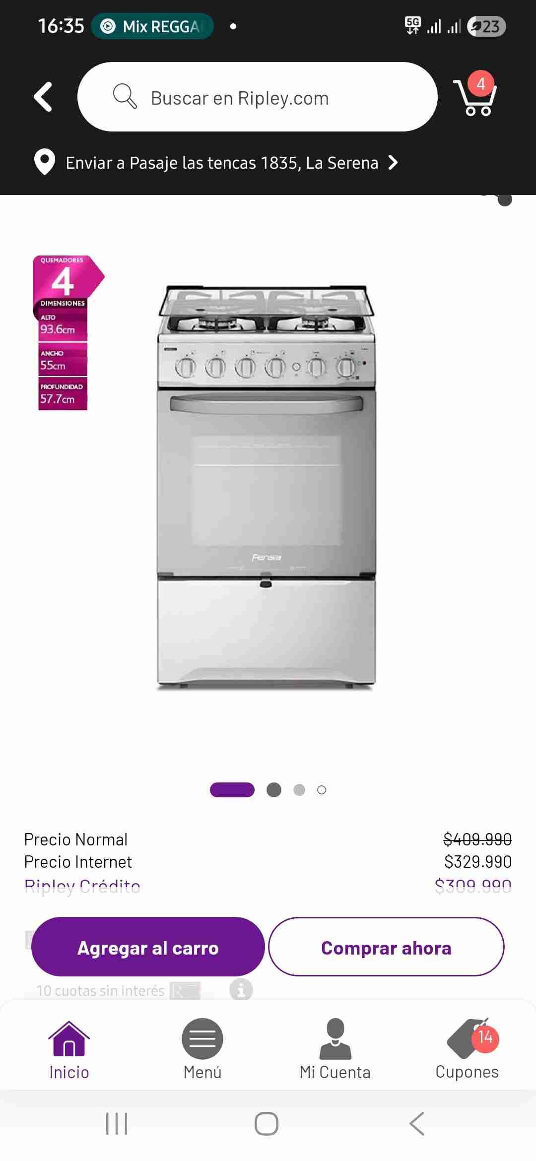 Cocina a gas de 4 quemadores - miniatura 2