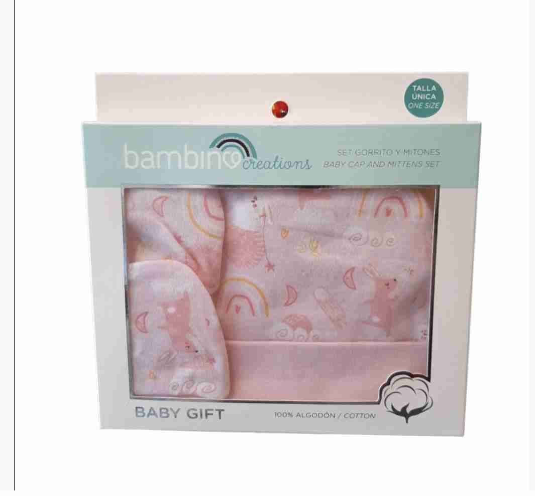 Set gorro y mitones bebé rosa