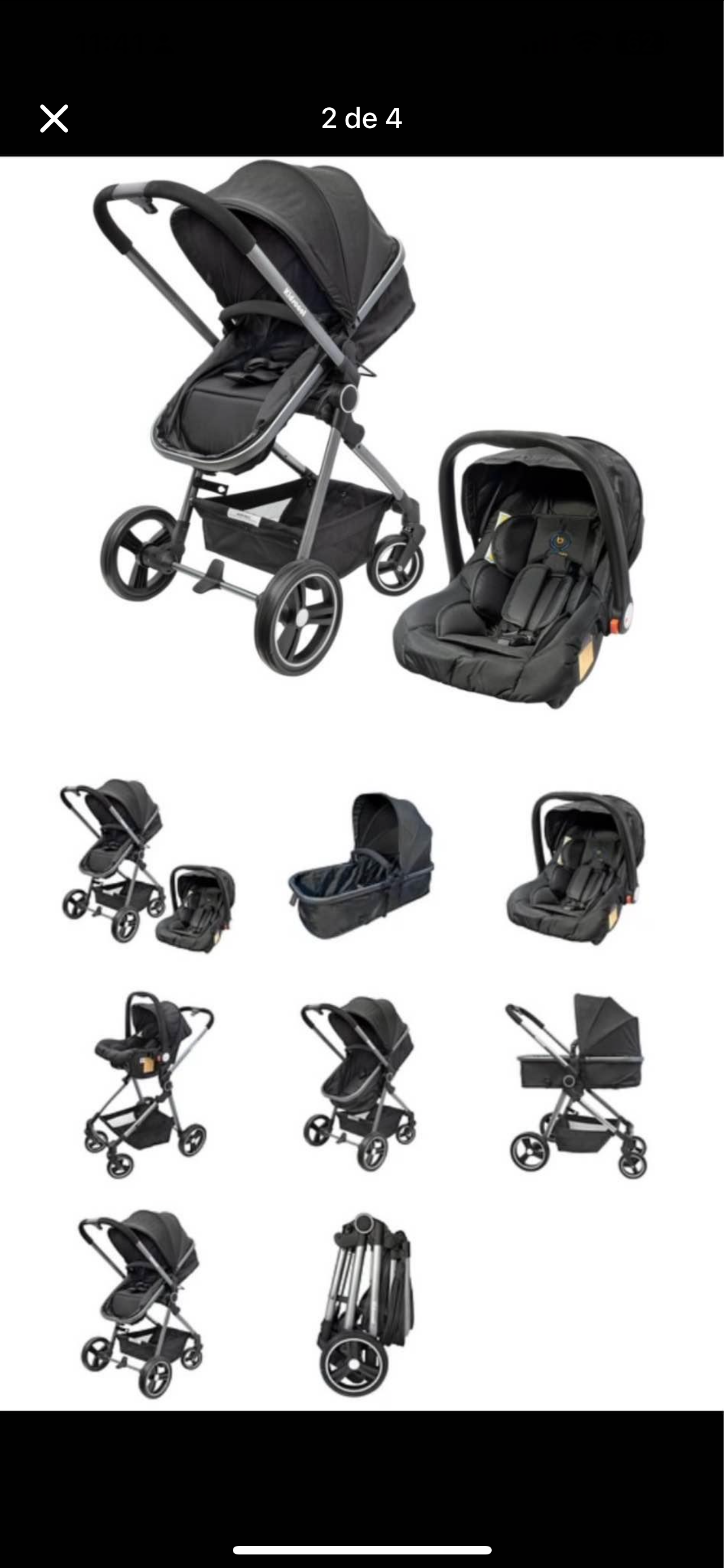 Coche de bebé 3 en 1 negro