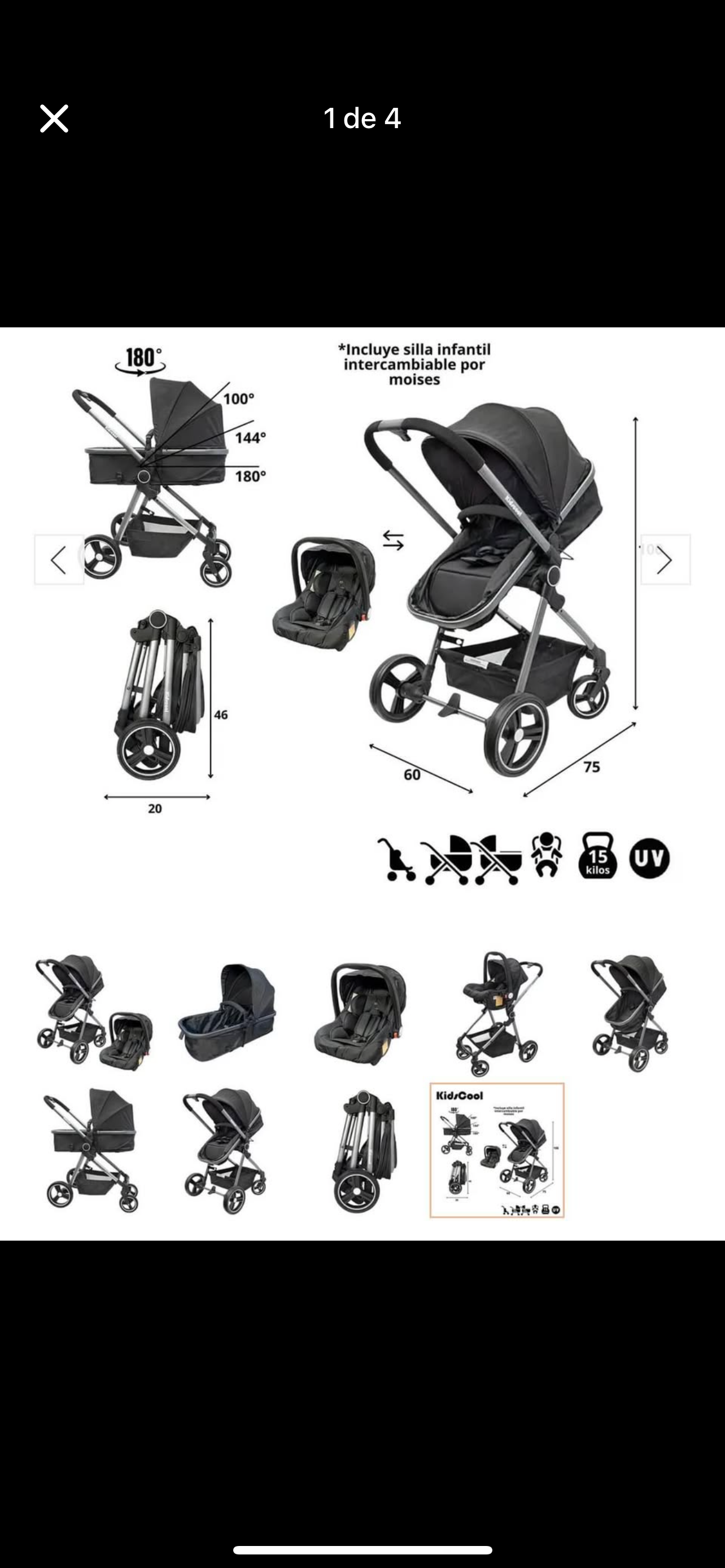 Coche de bebé 3 en 1 negro - miniatura 2