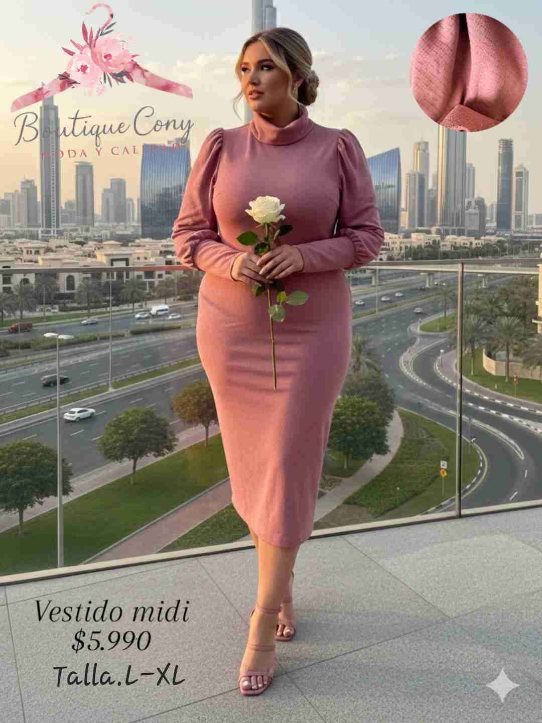 Vestido midi rosado elegante