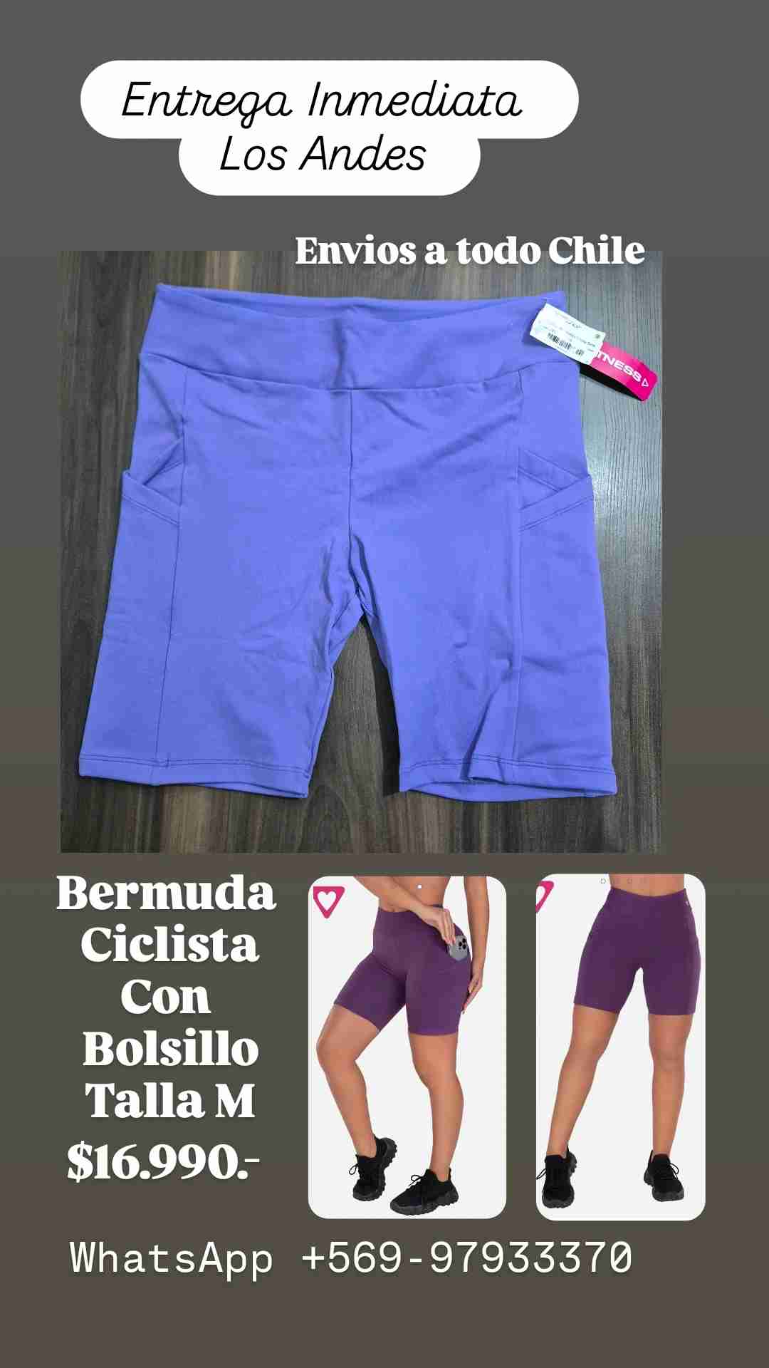 Bermuda ciclista morada con bolsillo