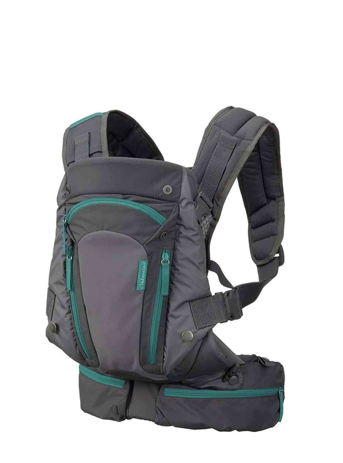 Mochila portabebé gris y verde