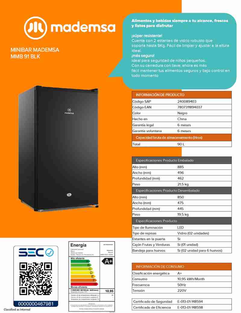 Frigobar Mademsa negro - miniatura 4