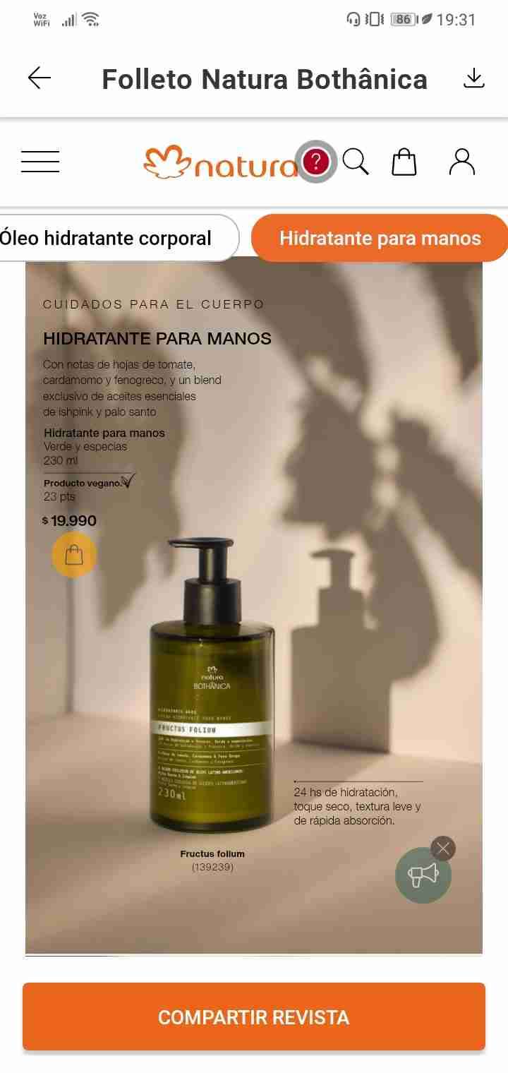 Venta. De productos Natura