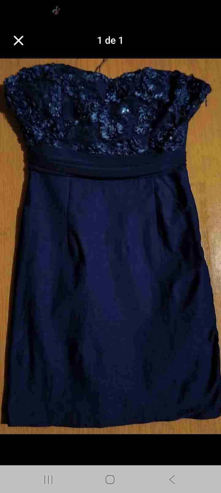 Vestido azul elegante strapless, XS/S