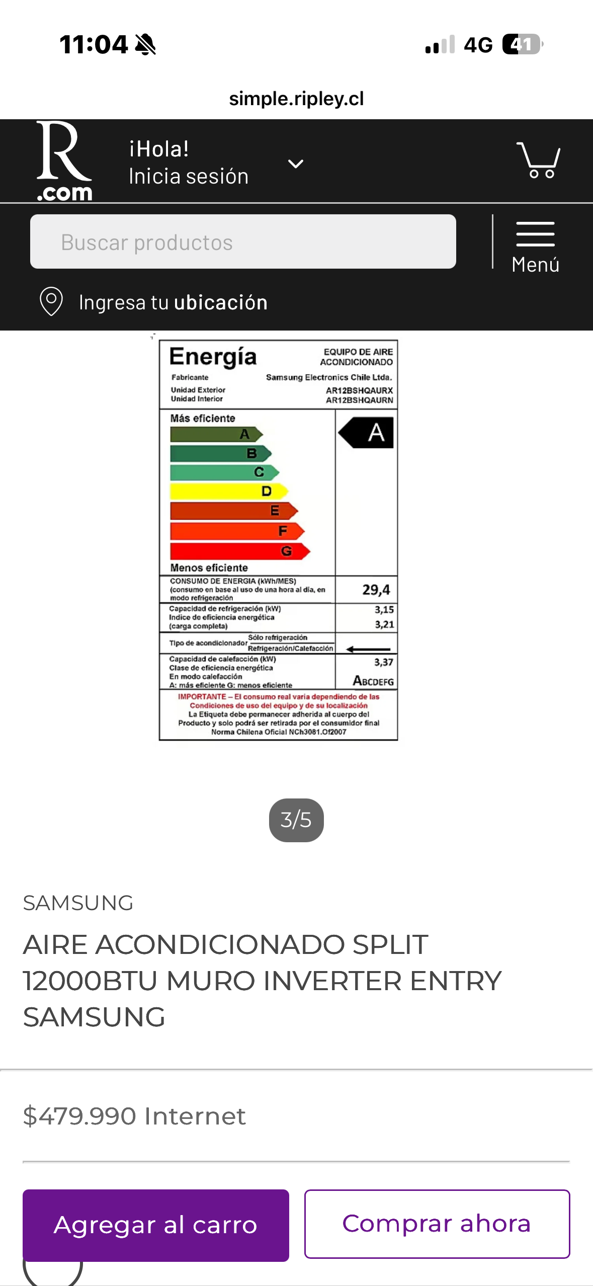 Aire acondicionado Samsung 12000BTU - miniatura 2