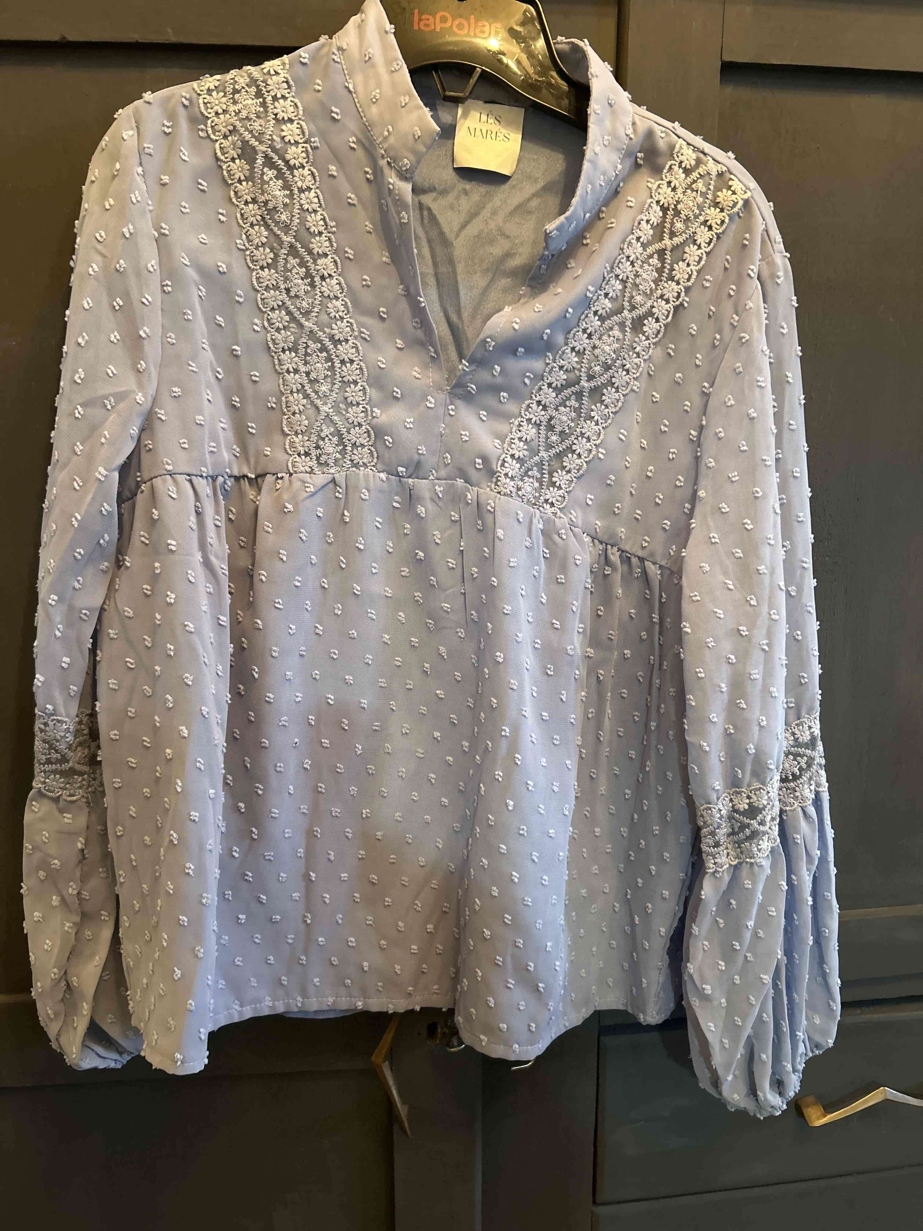 Blusa celeste con detalles bordados