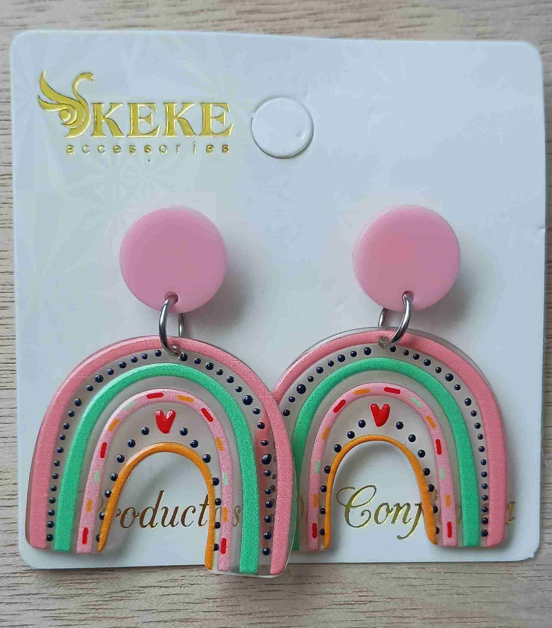 Aros colgantes azules y rosados - miniatura 2