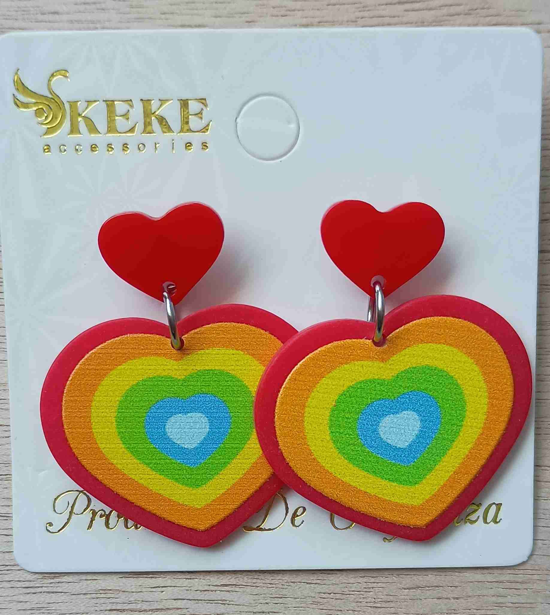 Aros colgantes azules y rosados - miniatura 3