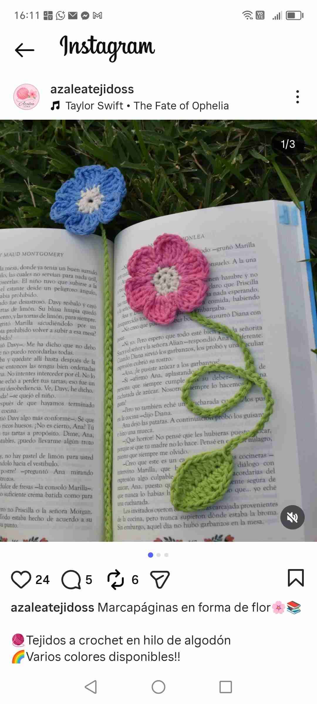 Marca páginas de flor tejida - miniatura 5